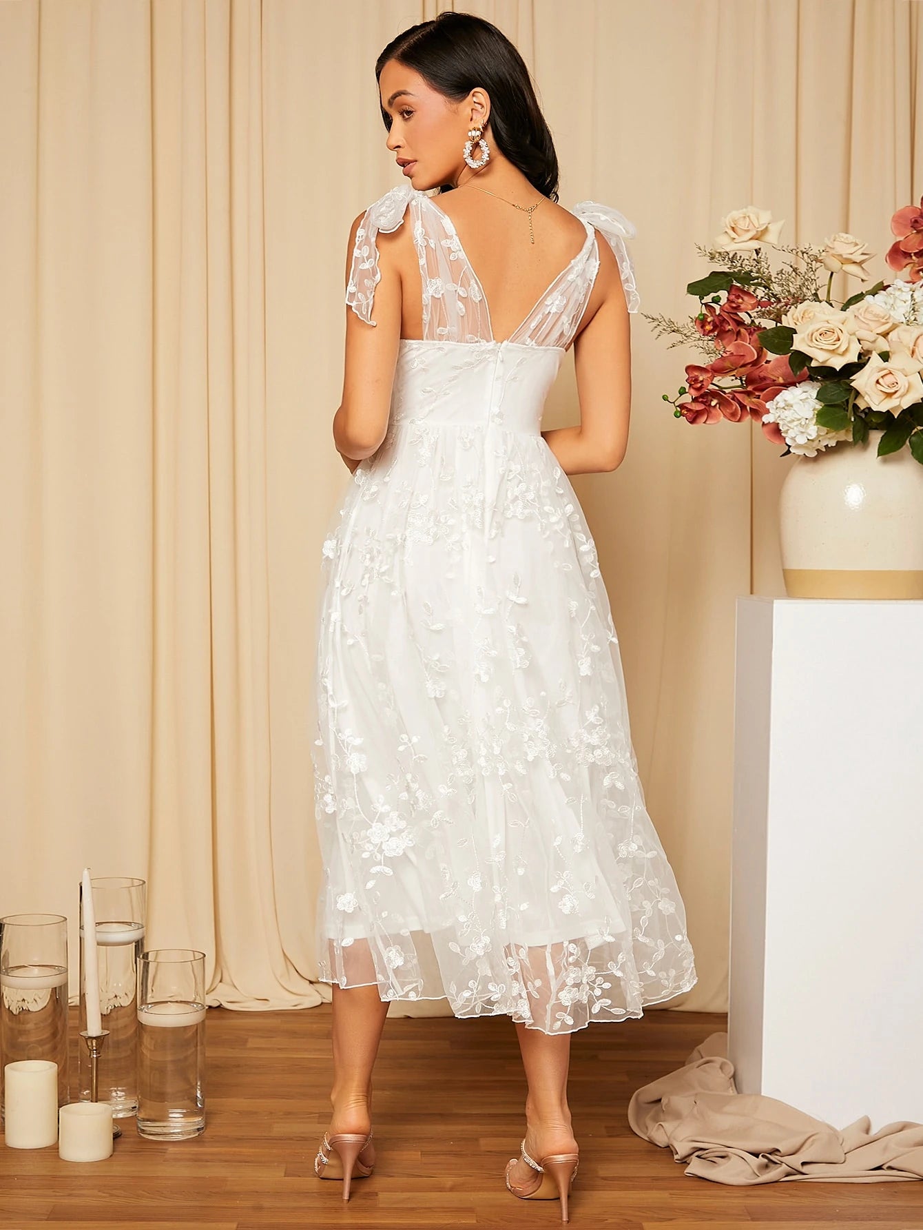 Belle Floral Embroidered Elegant White Wedding Dress, Bridal Shower Dress White Dress,Bride - image 2