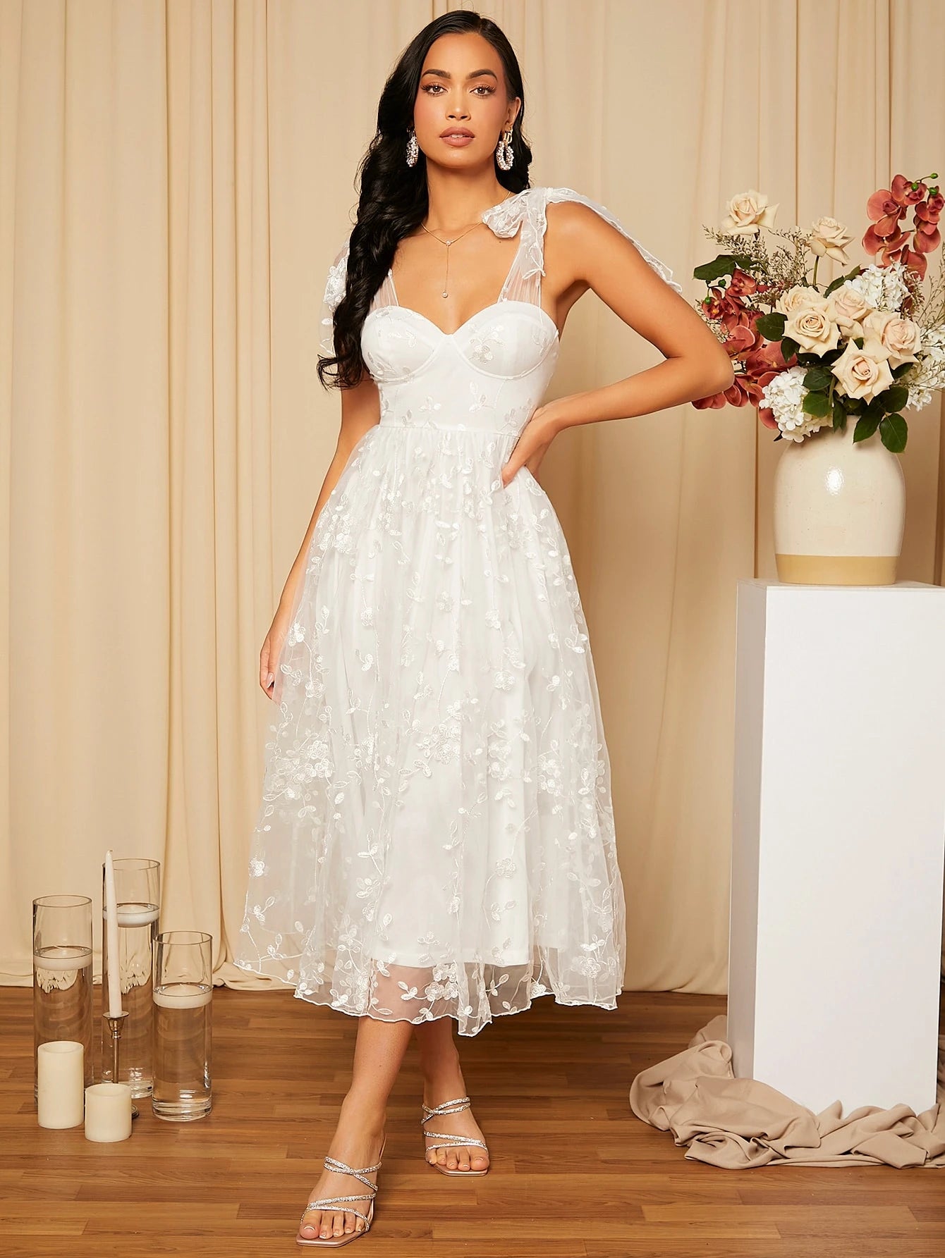 Belle Floral Embroidered Elegant White Wedding Dress, Bridal Shower Dress White Dress,Bride - image 5