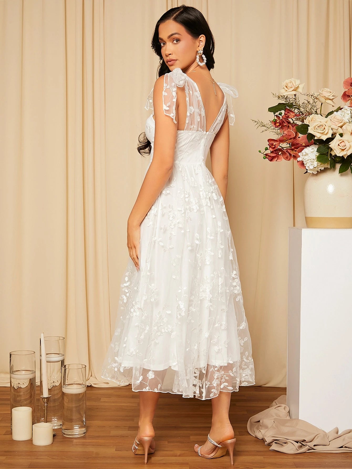 Belle Floral Embroidered Elegant White Wedding Dress, Bridal Shower Dress White Dress,Bride - image 6