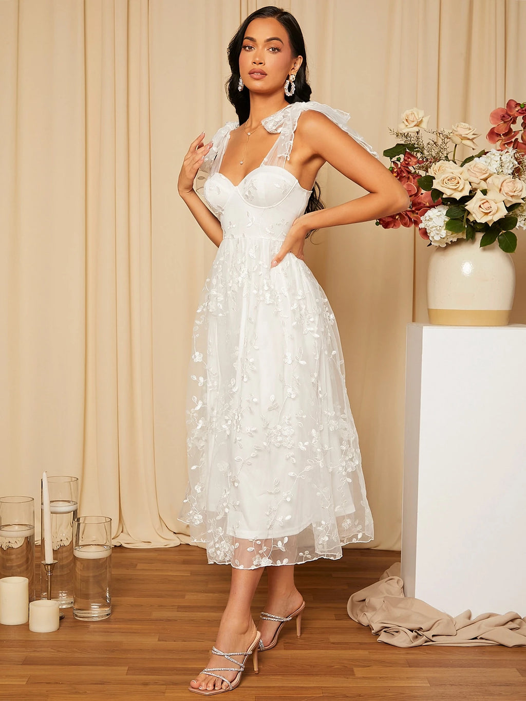 Belle Floral Embroidered Elegant White Wedding Dress, Bridal Shower Dress White Dress,Bride - image 7