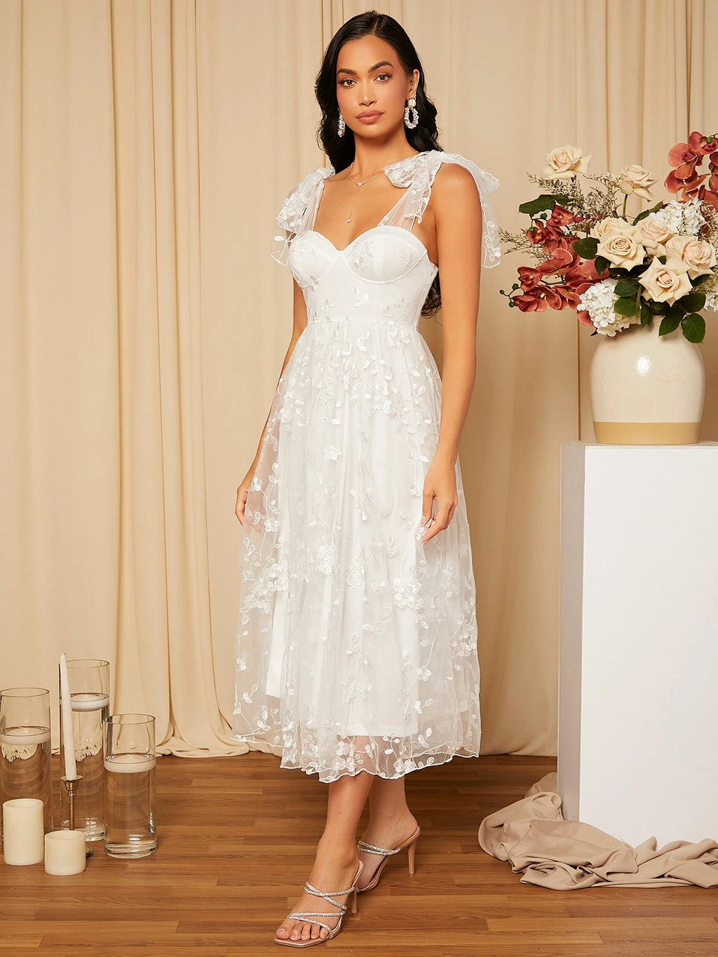 Belle Floral Embroidered Elegant White Wedding Dress, Bridal Shower Dress White Dress,Bride - image 8