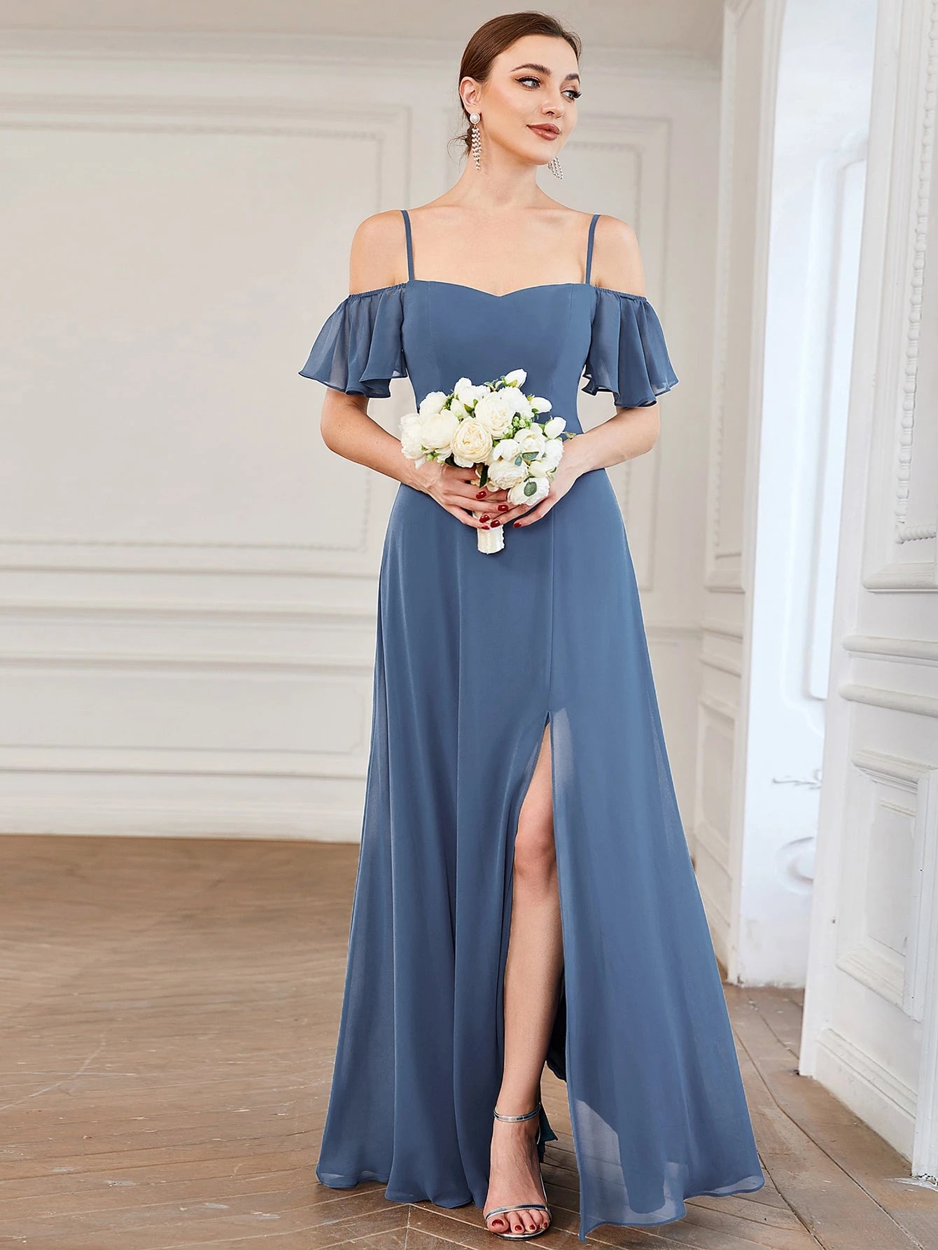 EVERPRETTY Elegant Open Shoulder Chiffon Long Bridesmaid Dress, Suitable For Weddings And Graduation - image 7
