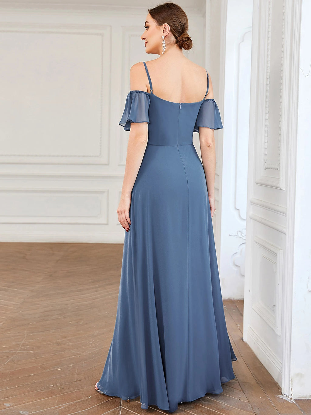 EVERPRETTY Elegant Open Shoulder Chiffon Long Bridesmaid Dress, Suitable For Weddings And Graduation - image 8