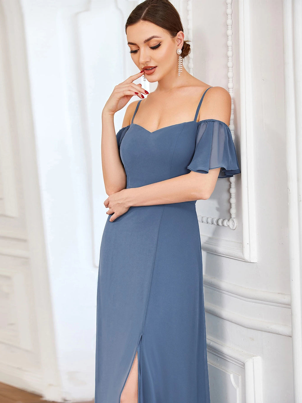 EVERPRETTY Elegant Open Shoulder Chiffon Long Bridesmaid Dress, Suitable For Weddings And Graduation - image 9