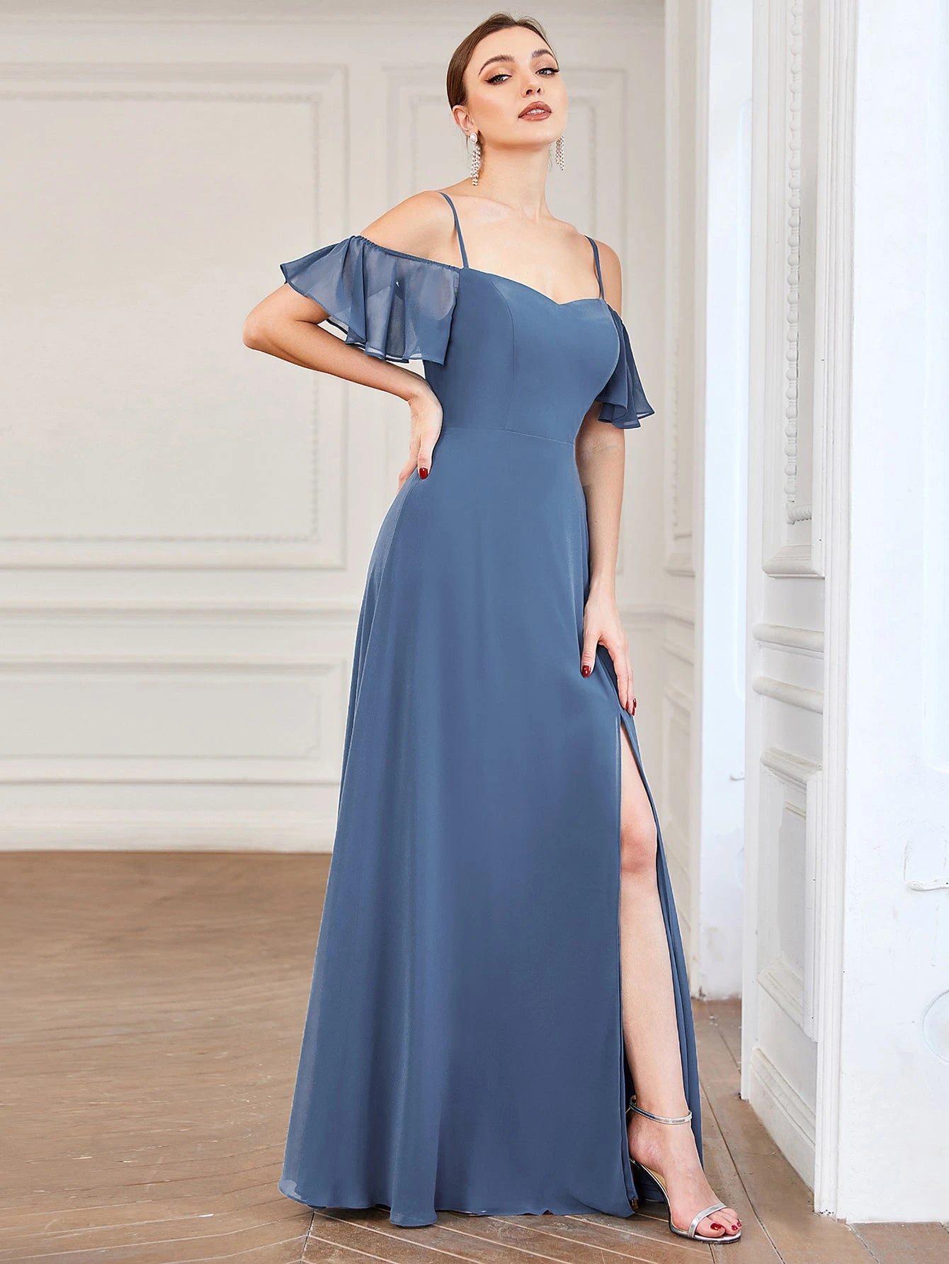 EVERPRETTY Elegant Open Shoulder Chiffon Long Bridesmaid Dress, Suitable For Weddings And Graduation - image 10