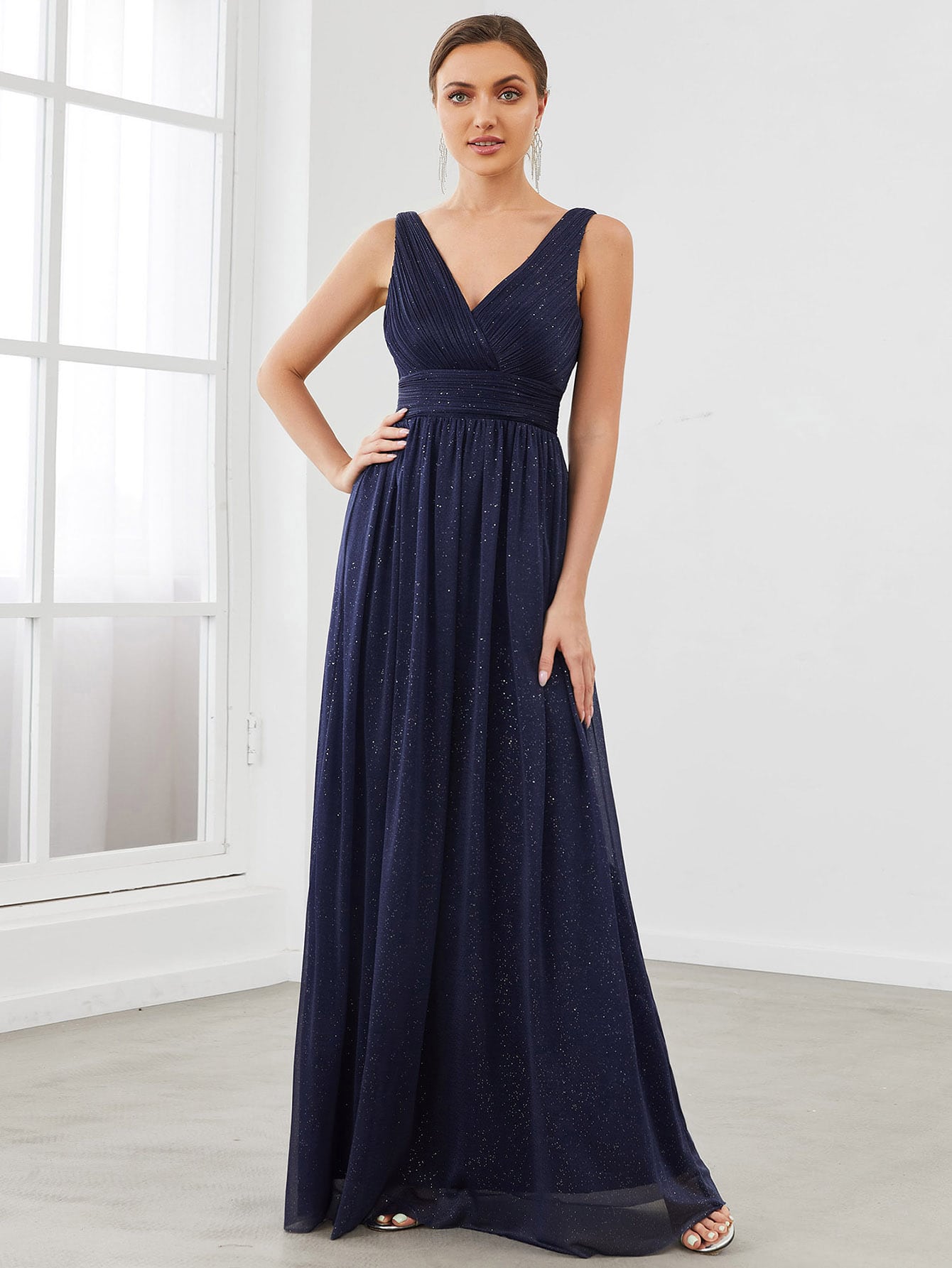 V Neck Ruched Bodice Prom Dress, Bridesmaid Dress Wedding Elegant Spring - image 5
