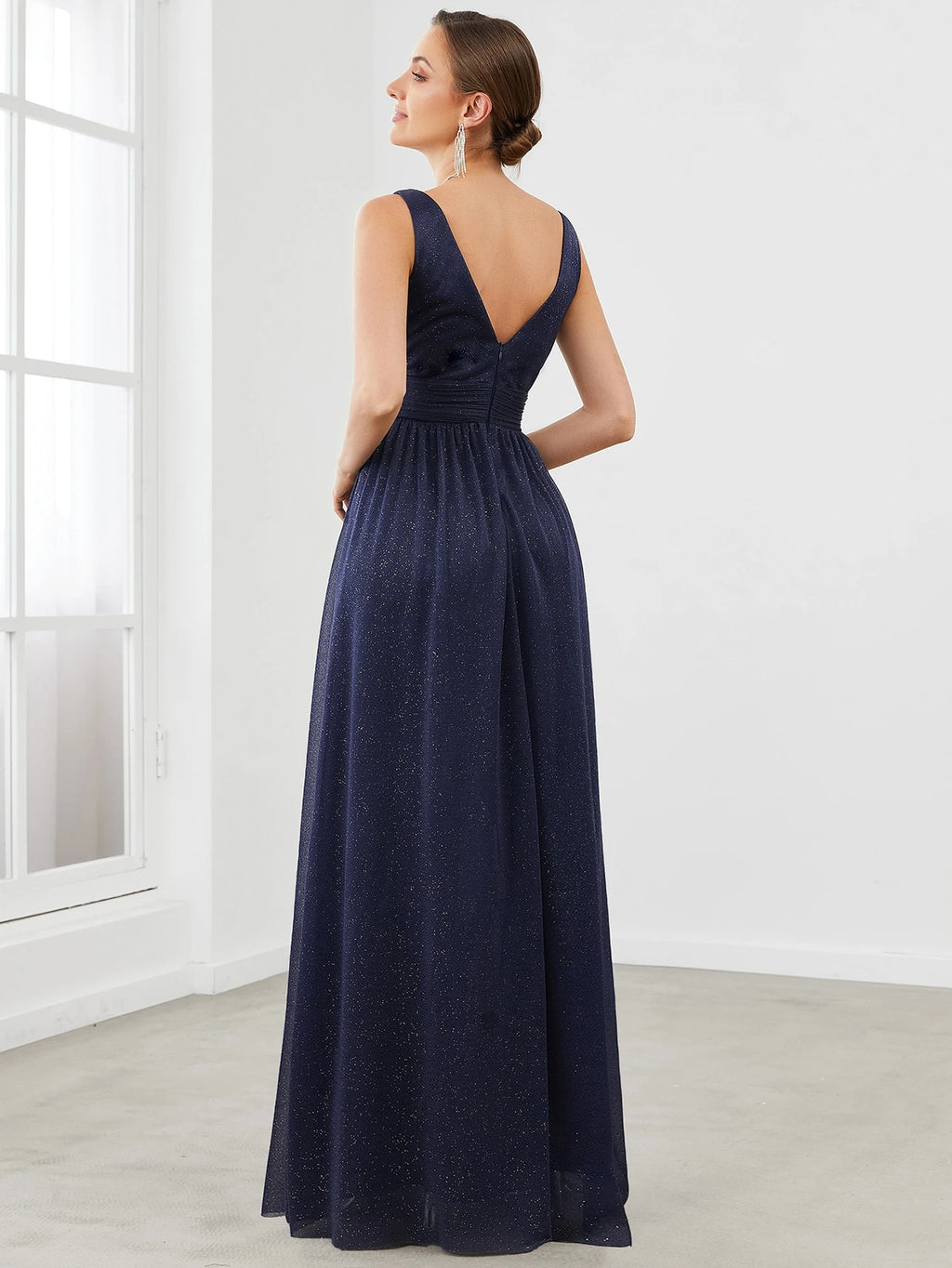 V Neck Ruched Bodice Prom Dress, Bridesmaid Dress Wedding Elegant Spring - image 6