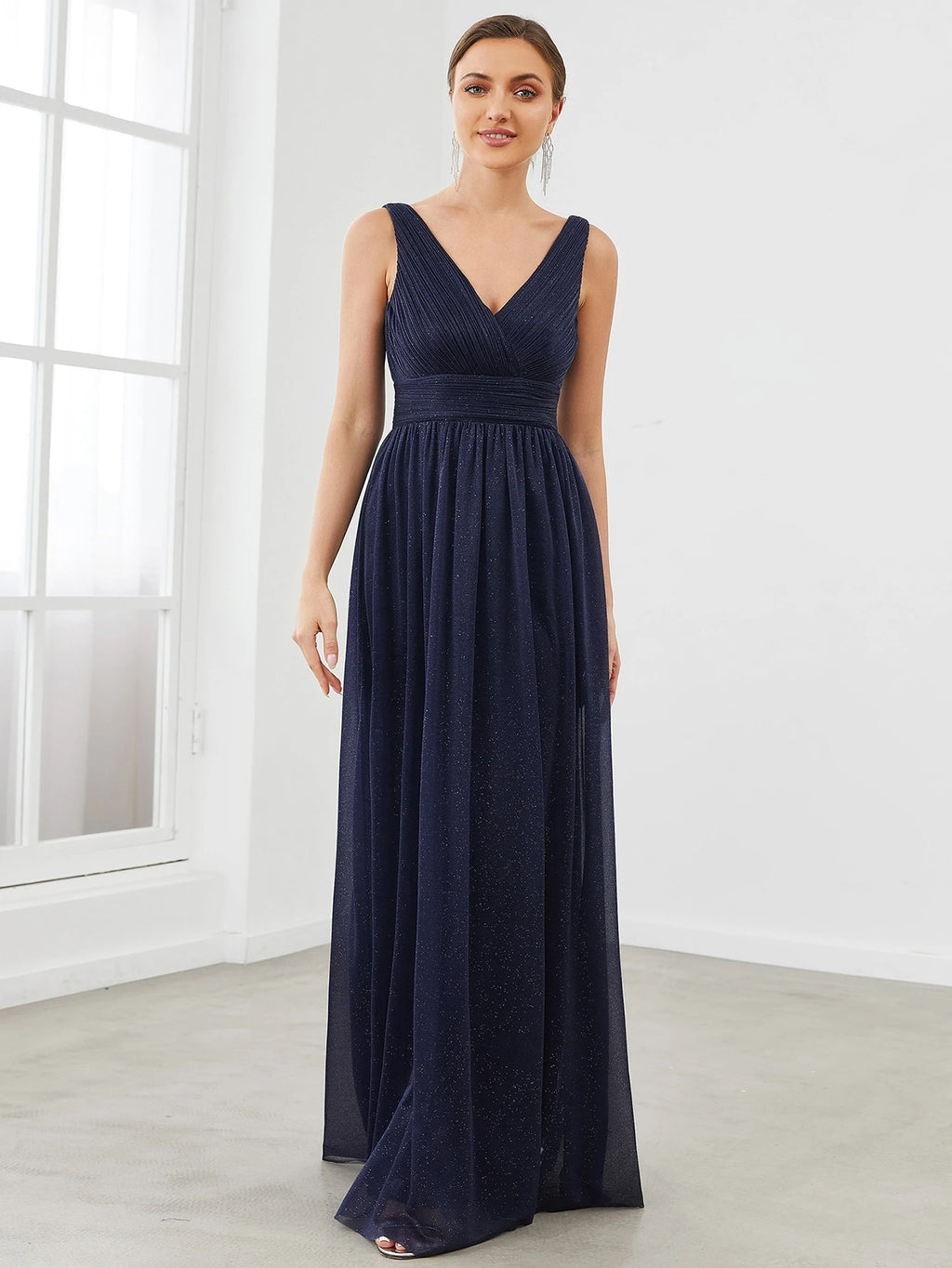 V Neck Ruched Bodice Prom Dress, Bridesmaid Dress Wedding Elegant Spring - image 7