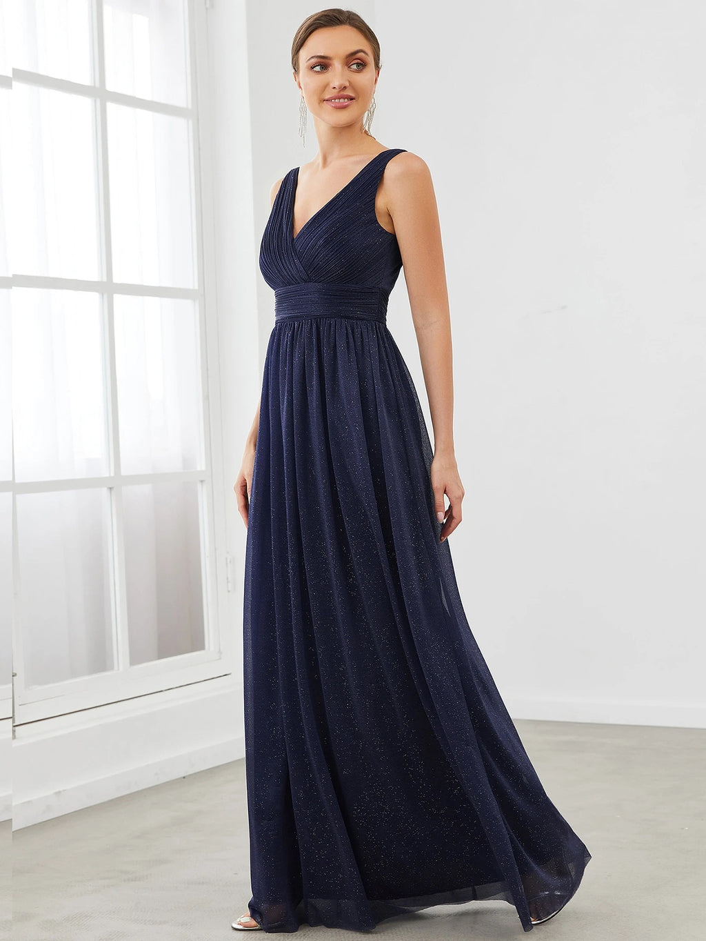 V Neck Ruched Bodice Prom Dress, Bridesmaid Dress Wedding Elegant Spring - image 8