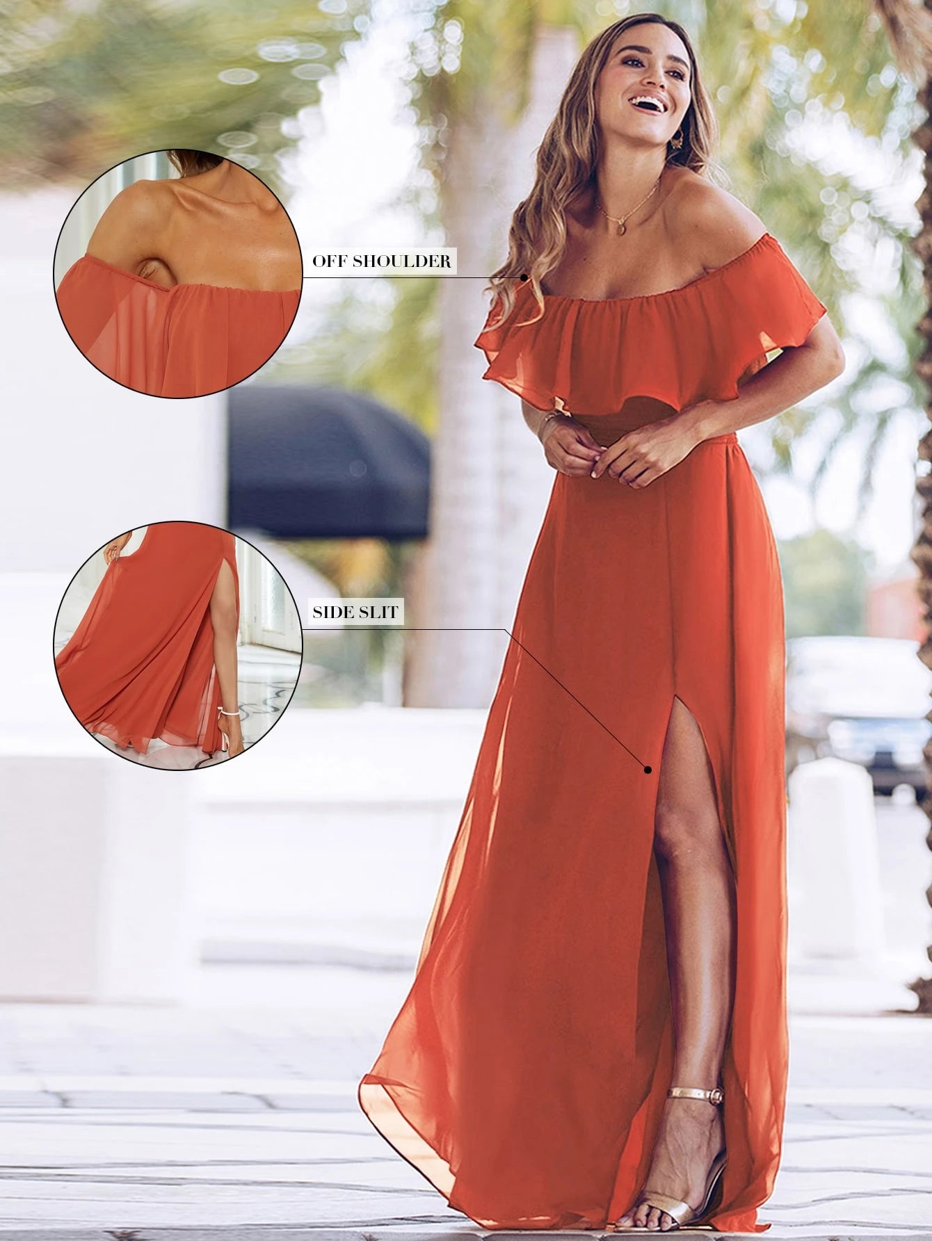 EVERPRETTY Open Shoulder Ruffle Sleeve Side Slit A-Line Chiffon Burgundy Bridesmaid Dress, Wedding Guest - image 13