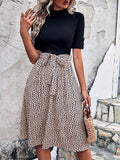 Clasi Dalmatian Print Belted A-Line Dress Maxi Women Outfit