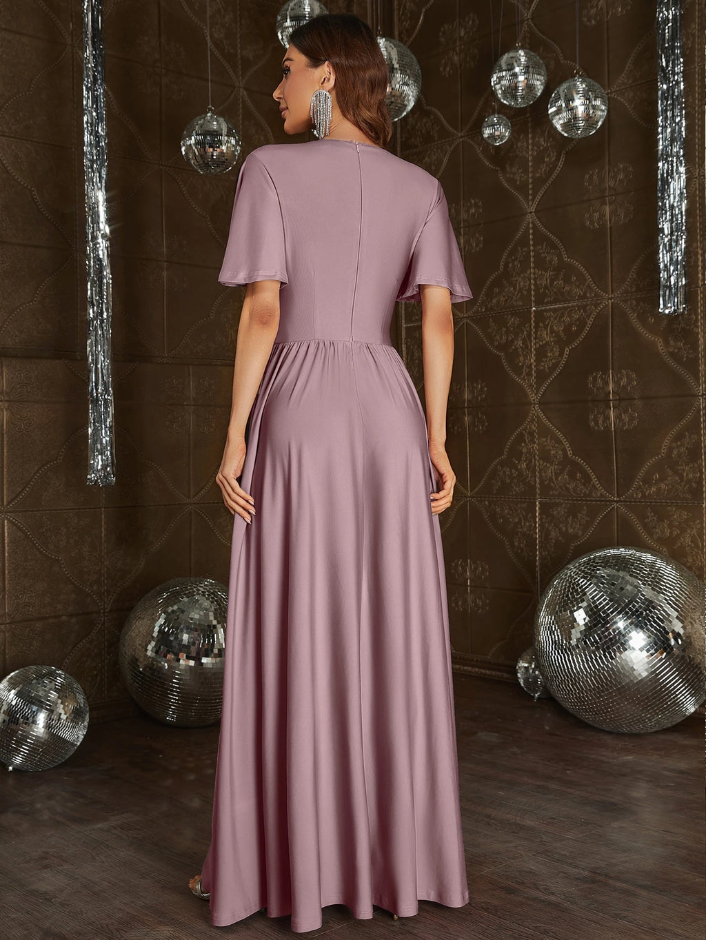 Faeriesty Elegant V-Neck Dress With Flowing Sleeves, Cinched Waist And High Slit - Suitable For Formal Summer - image 2