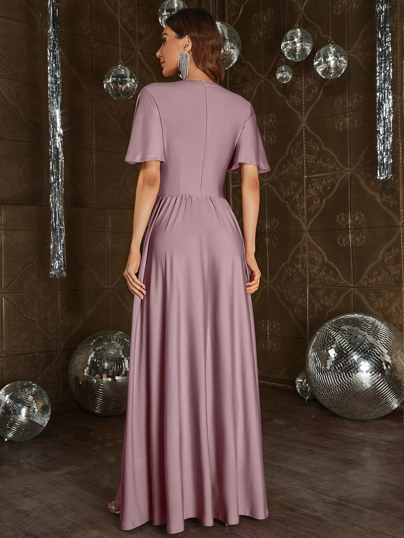 Faeriesty Elegant V-Neck Dress With Flowing Sleeves, Cinched Waist And High Slit - Suitable For Formal Summer - image 2
