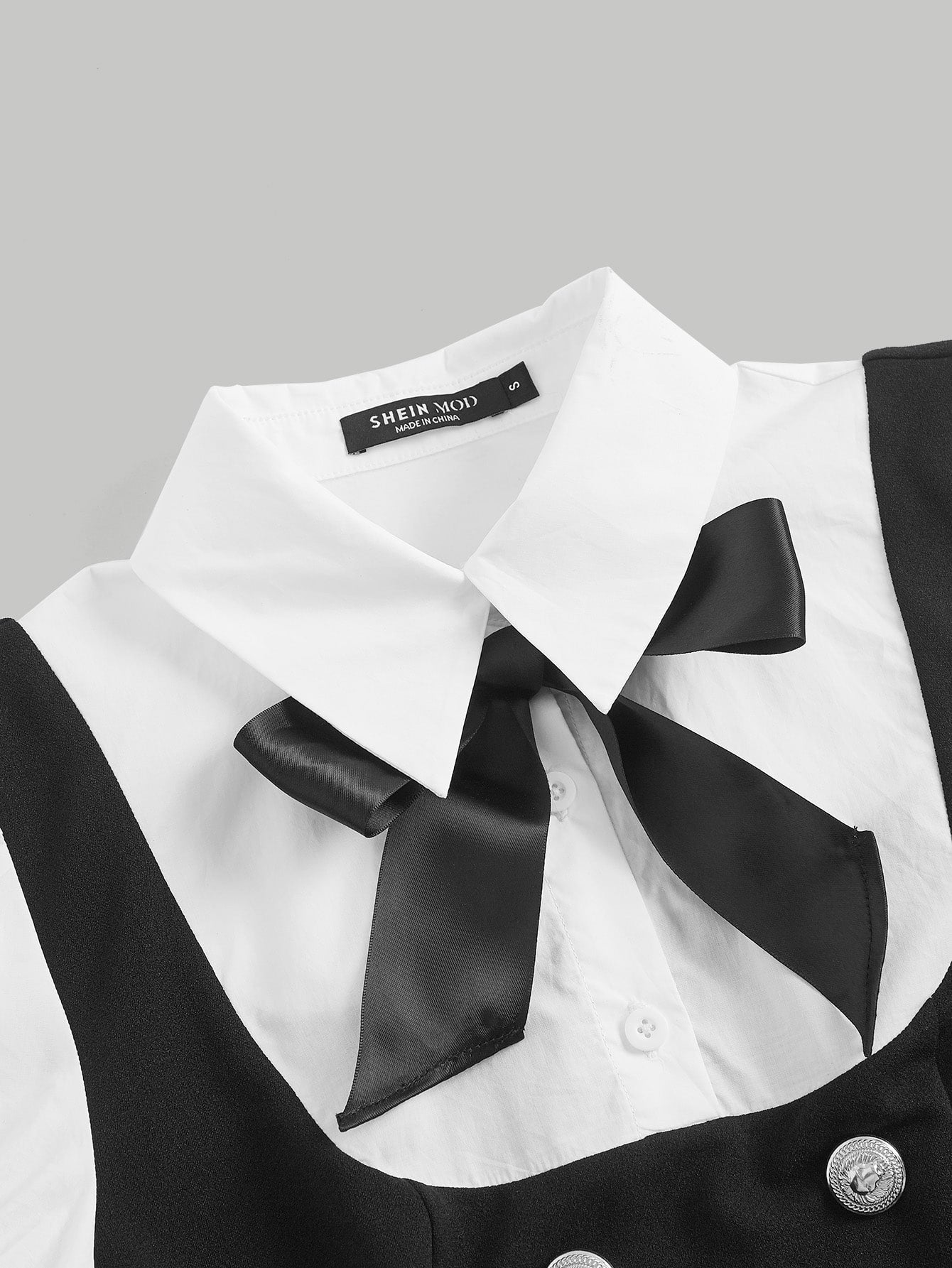 MOD Double Breasted Bow Front 2 In 1 Overall Dress