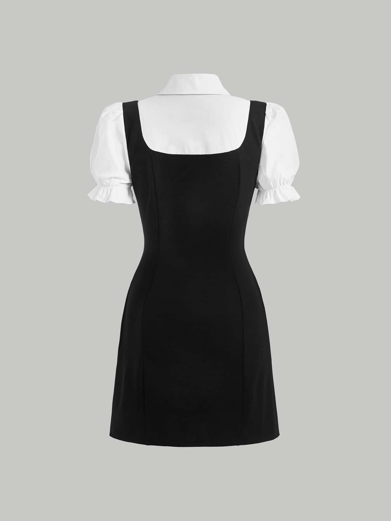 MOD Double Breasted Bow Front 2 In 1 Overall Dress