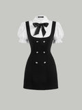 MOD Double Breasted Bow Front 2 In 1 Overall Dress