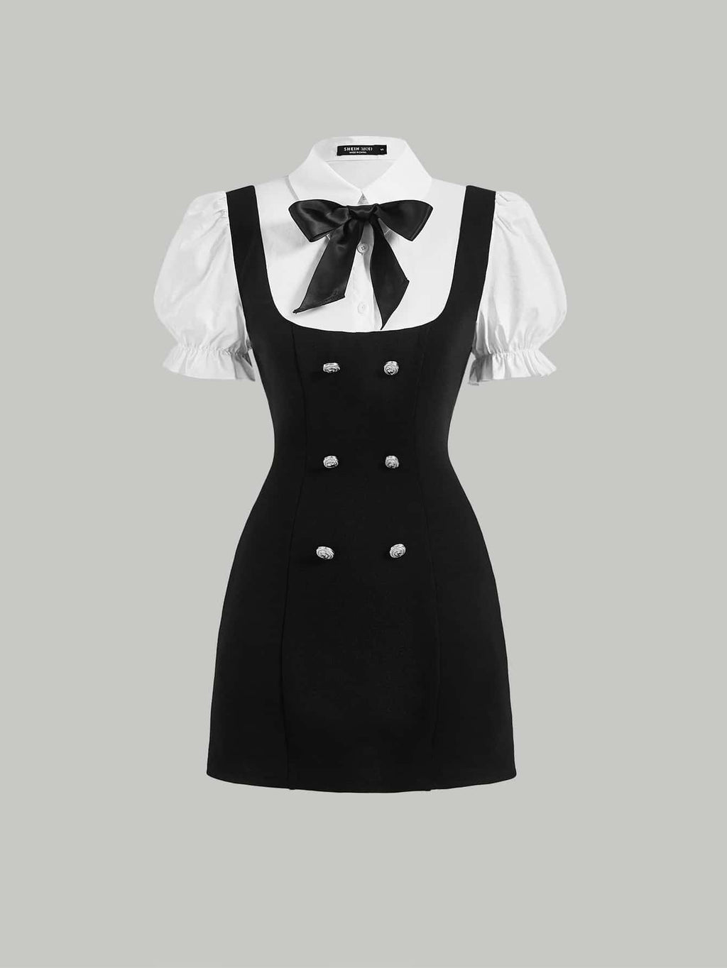 MOD Double Breasted Bow Front 2 In 1 Overall Dress