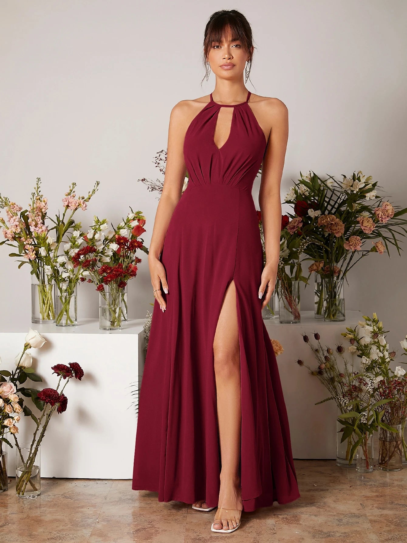Belle Keyhole Neckline Split Thigh Chiffon Bridesmaid Dress Elegant Wedding Bridal Dress - image 11