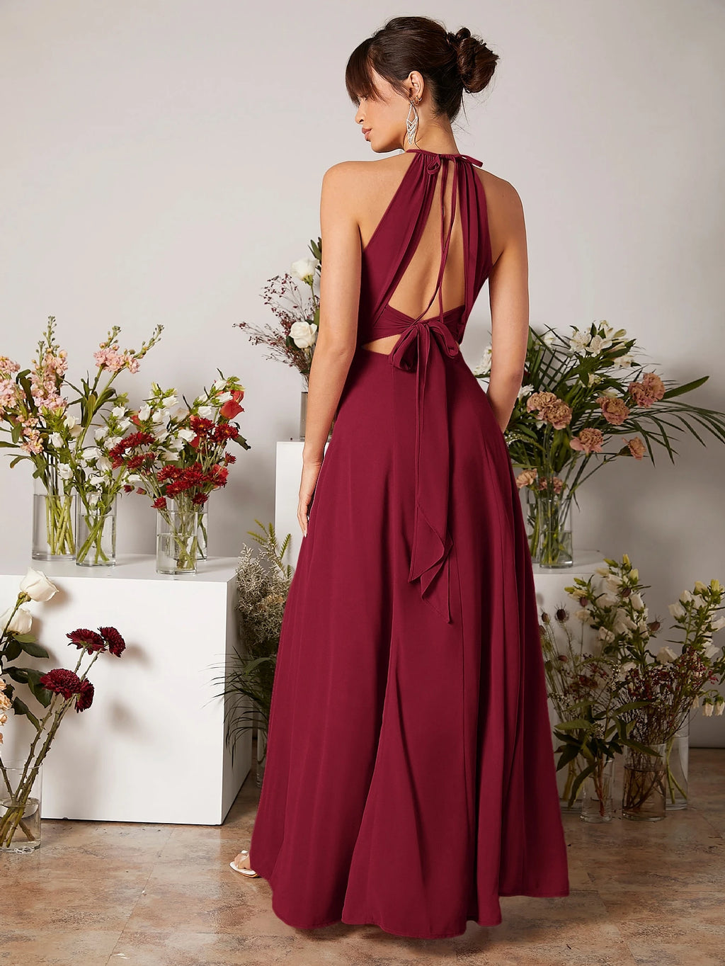 Belle Keyhole Neckline Split Thigh Chiffon Bridesmaid Dress Elegant Wedding Bridal Dress - image 12