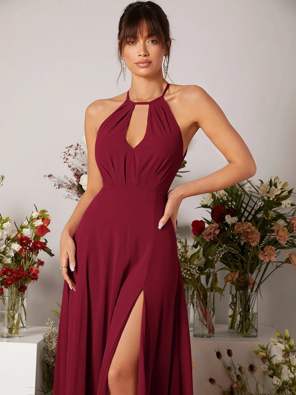 Belle Keyhole Neckline Split Thigh Chiffon Bridesmaid Dress Elegant Wedding Bridal Dress - image 13