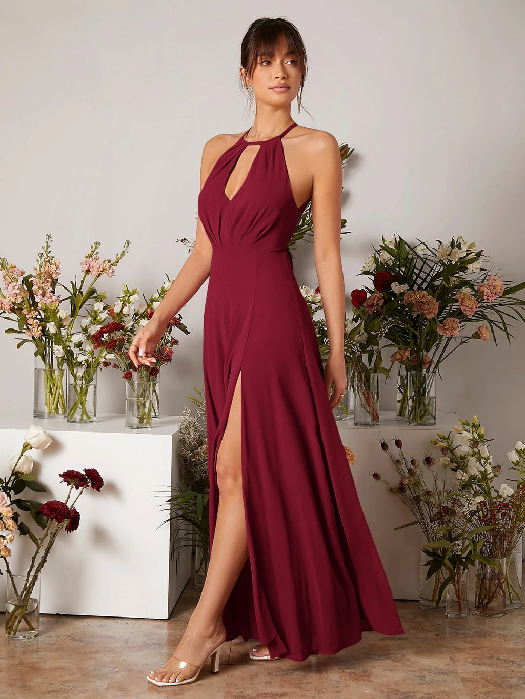 Belle Keyhole Neckline Split Thigh Chiffon Bridesmaid Dress Elegant Wedding Bridal Dress - image 14