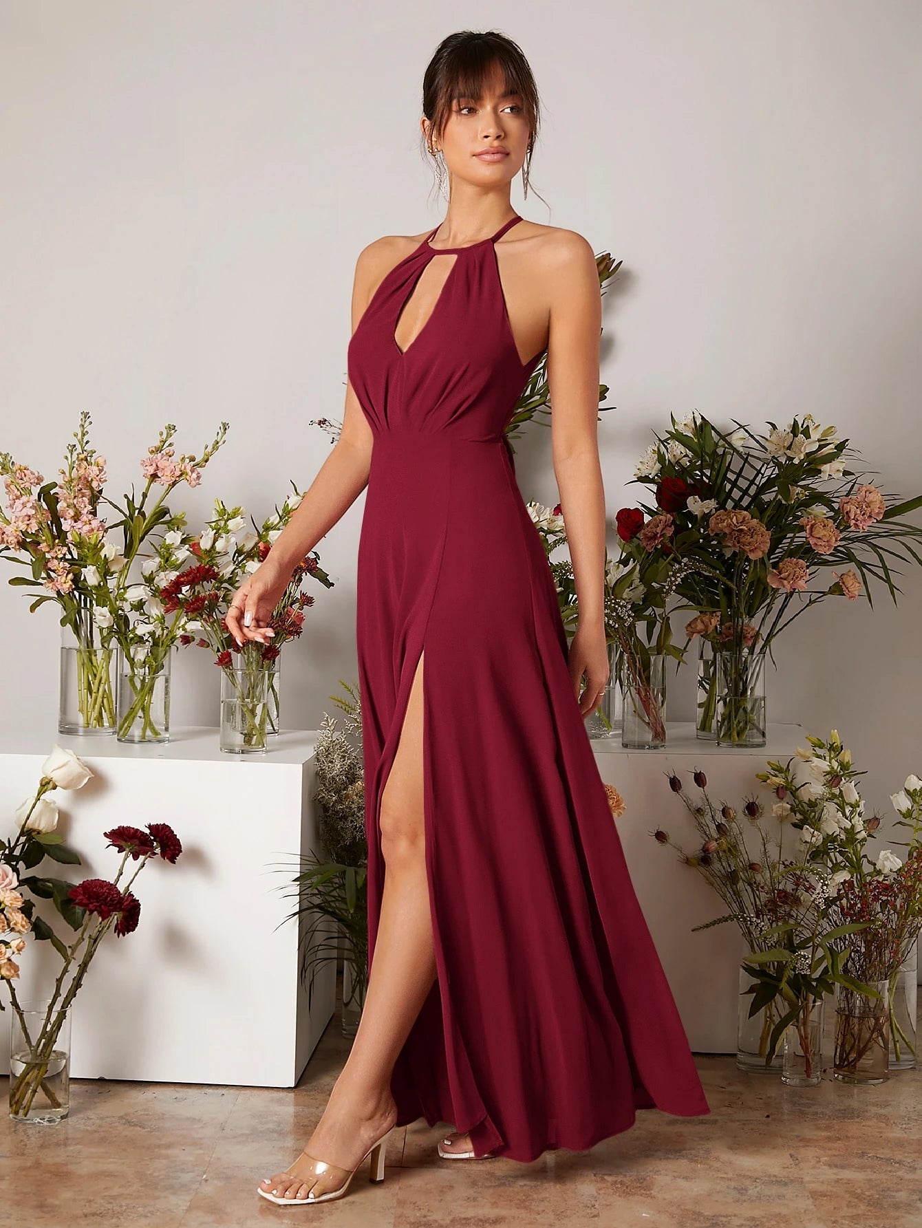 Belle Keyhole Neckline Split Thigh Chiffon Bridesmaid Dress Elegant Wedding Bridal Dress - image 14