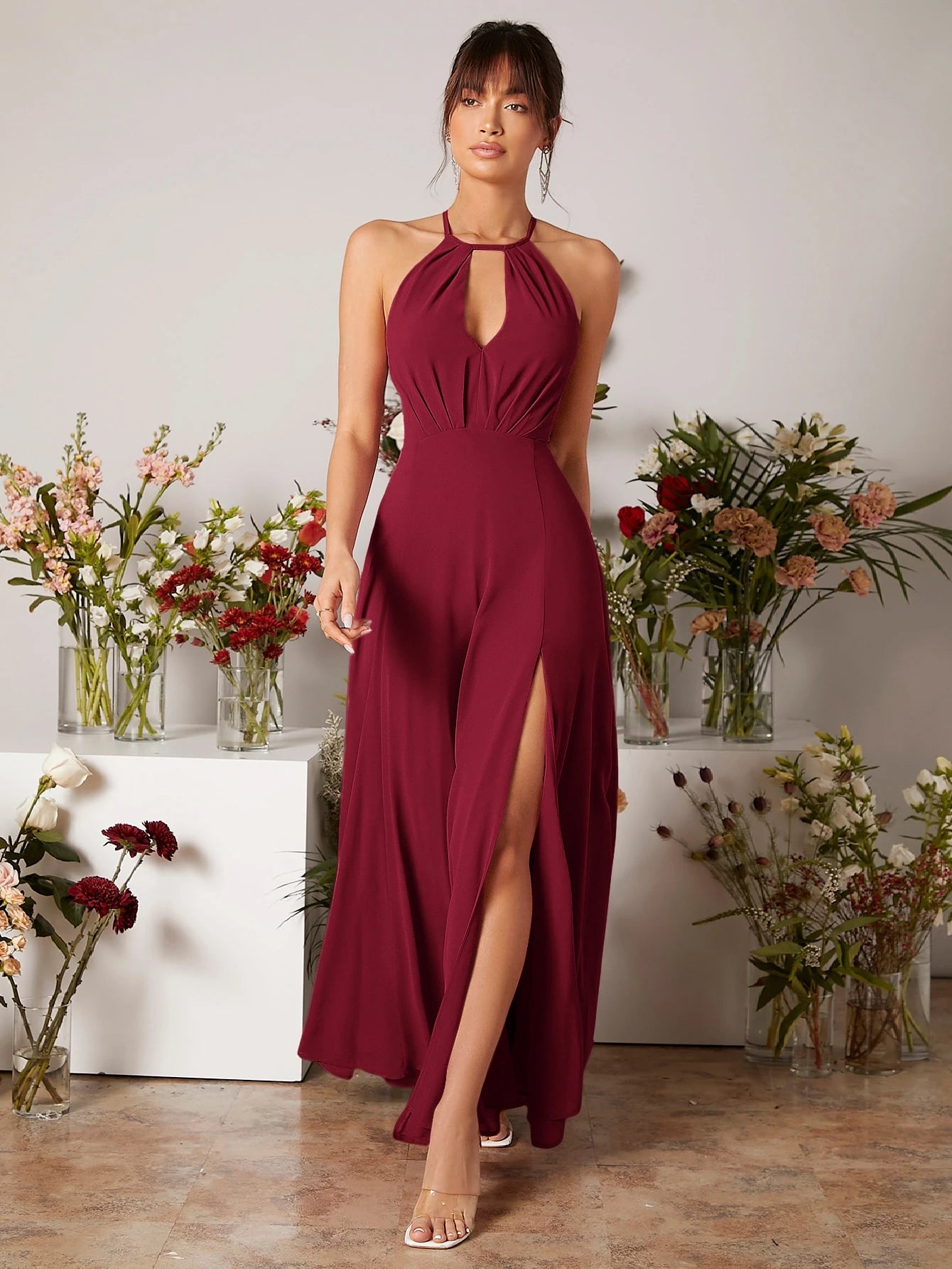 Belle Keyhole Neckline Split Thigh Chiffon Bridesmaid Dress Elegant Wedding Bridal Dress - image 15
