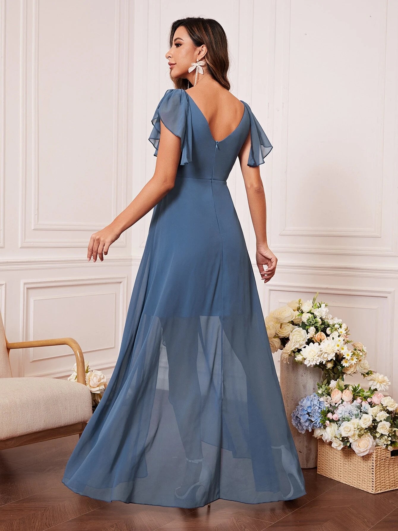 UNITHORSE Butterfly Sleeve Ruched Bust Ruffle Waist Tulle Bridesmaid Dress Elegant Dress Wedding - image 4