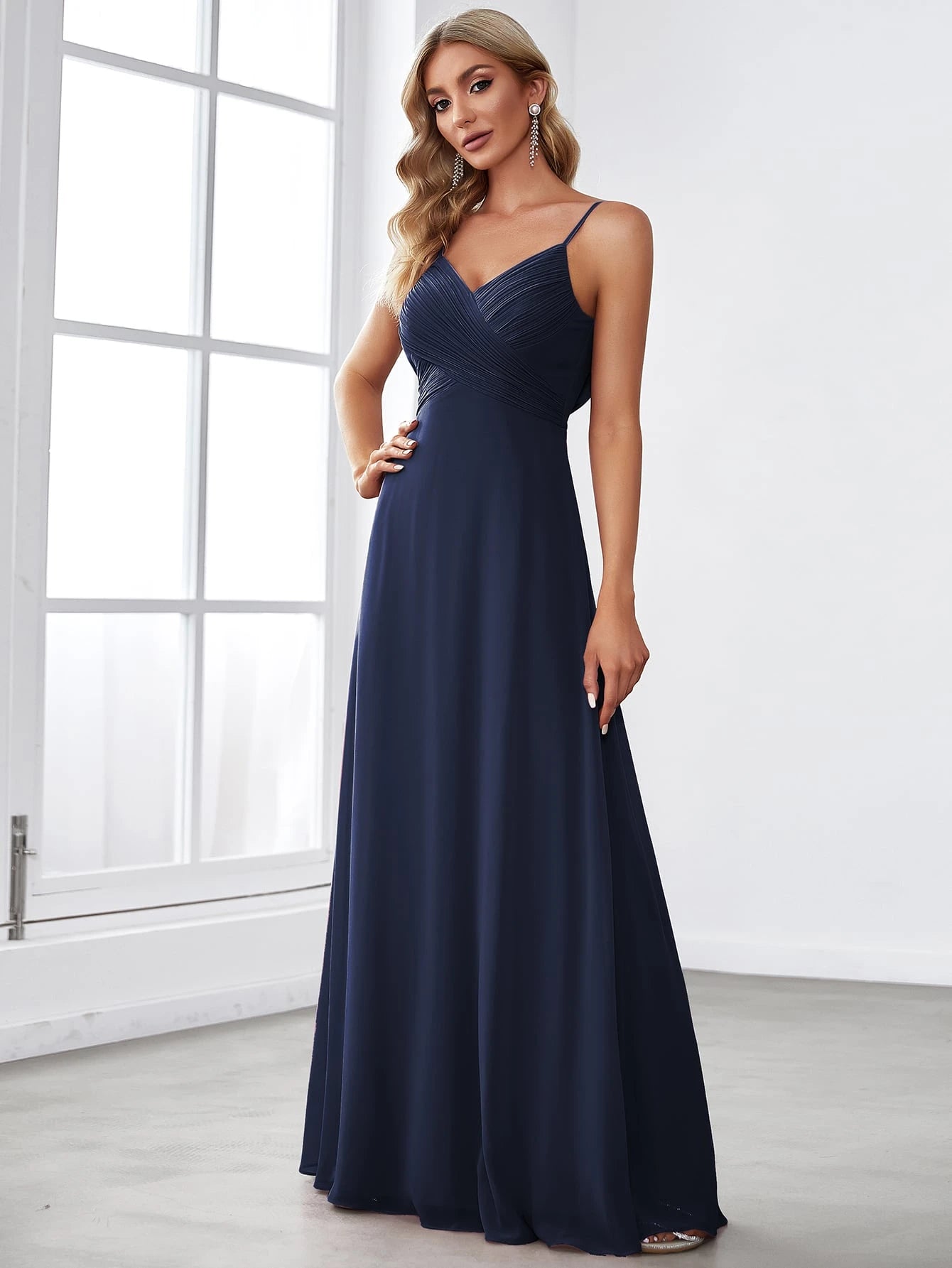 EVERPRETTY Spring Chiffon Spaghetti Strap Backless Pleated Pink Bridesmaid Dress, Elegant Wedding Guest Dress - image 16