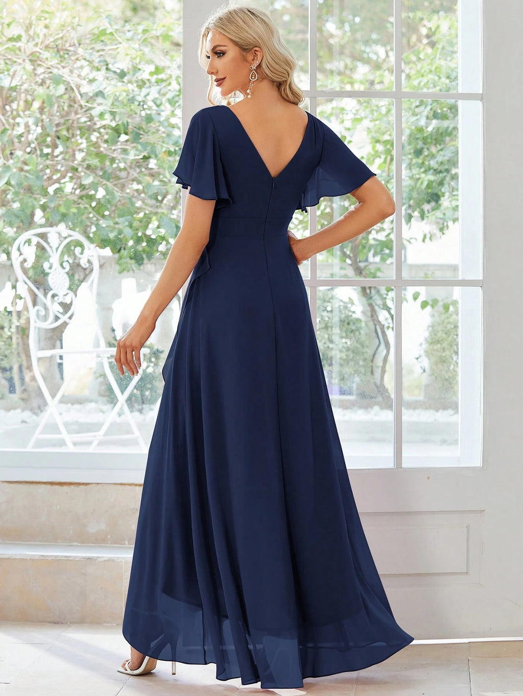 Butterfly Sleeve Ruffle Trim Wrap Hem Chiffon Bridesmaid Dress Elegant Dress - image 8