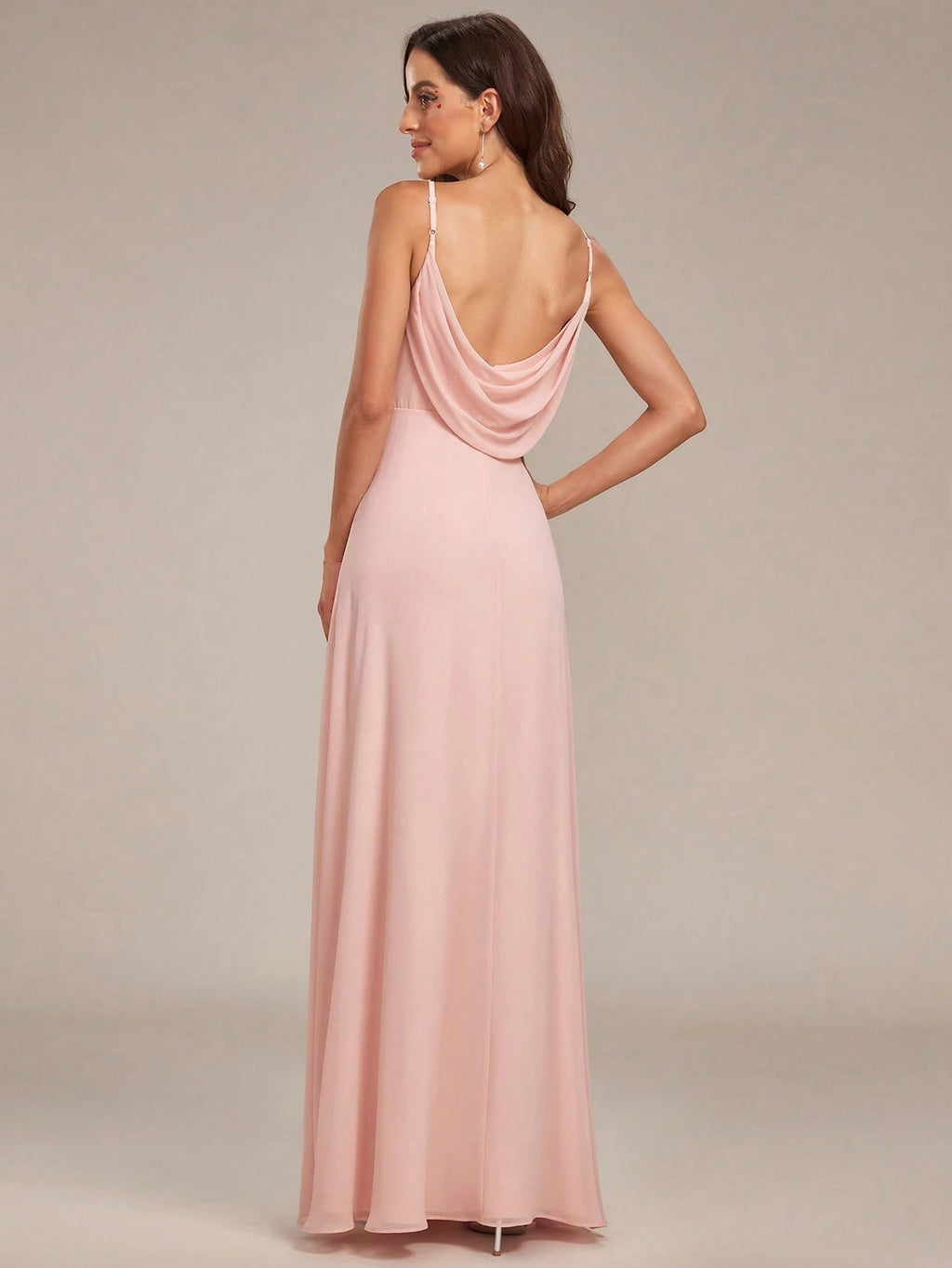 EVERPRETTY Spring Chiffon Spaghetti Strap Backless Pleated Pink Bridesmaid Dress, Elegant Wedding Guest Dress - image 2