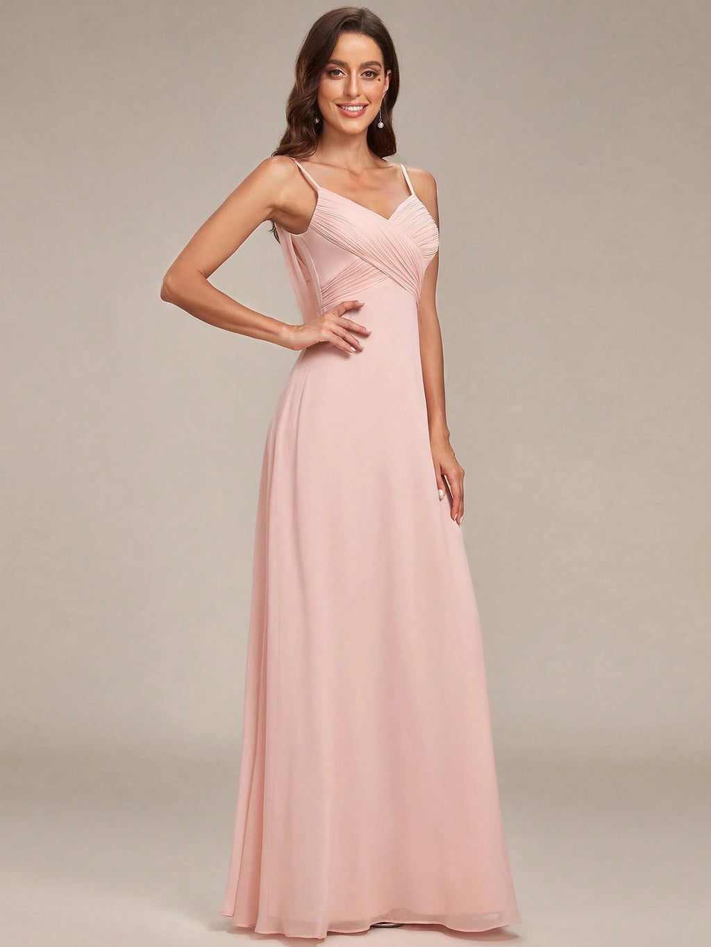 EVERPRETTY Spring Chiffon Spaghetti Strap Backless Pleated Pink Bridesmaid Dress, Elegant Wedding Guest Dress - image 4