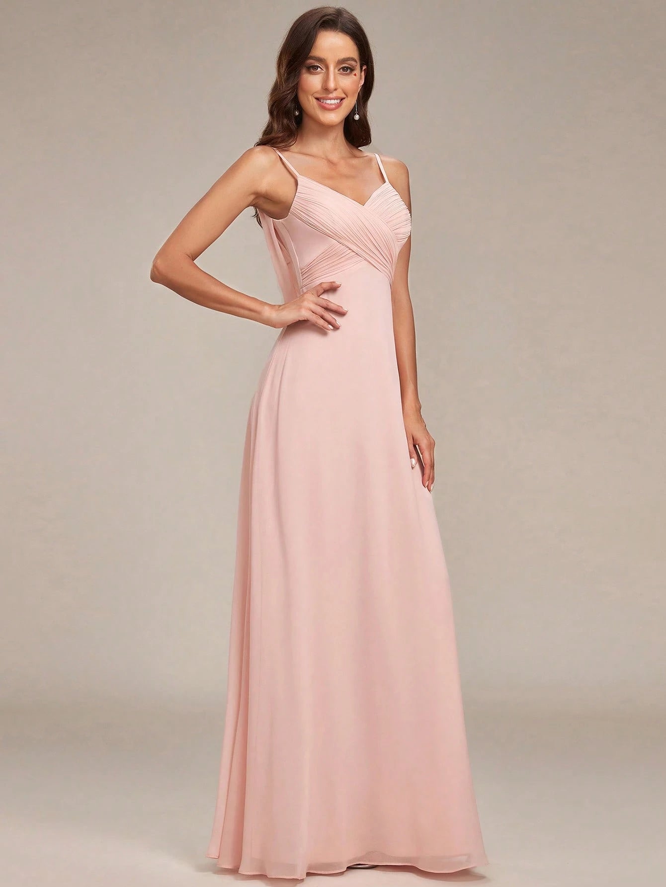 EVERPRETTY Spring Chiffon Spaghetti Strap Backless Pleated Pink Bridesmaid Dress, Elegant Wedding Guest Dress - image 4
