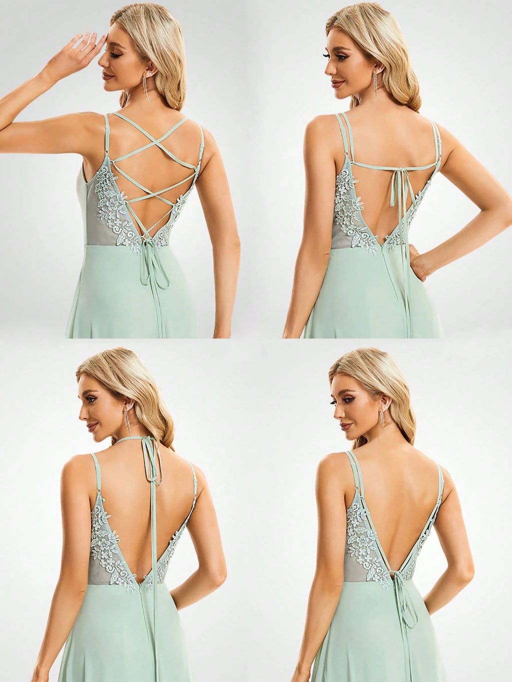 EVERPRETTY Elegant Chiffon Backless Floral Embroidered Sage Green Bridesmaid Dress, Suitable For Birthday - image 19