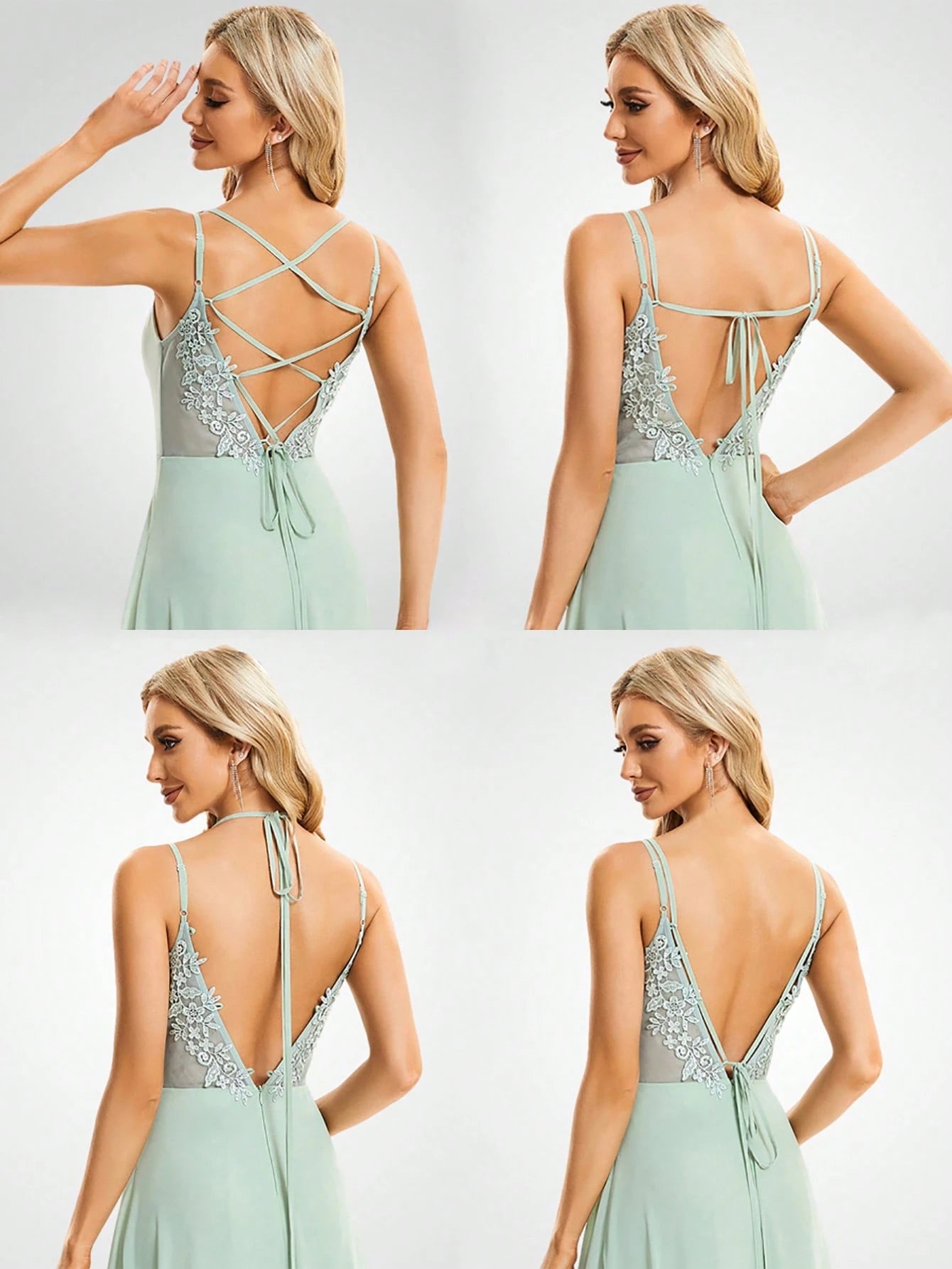 EVERPRETTY Elegant Chiffon Backless Floral Embroidered Sage Green Bridesmaid Dress, Suitable For Birthday - image 19