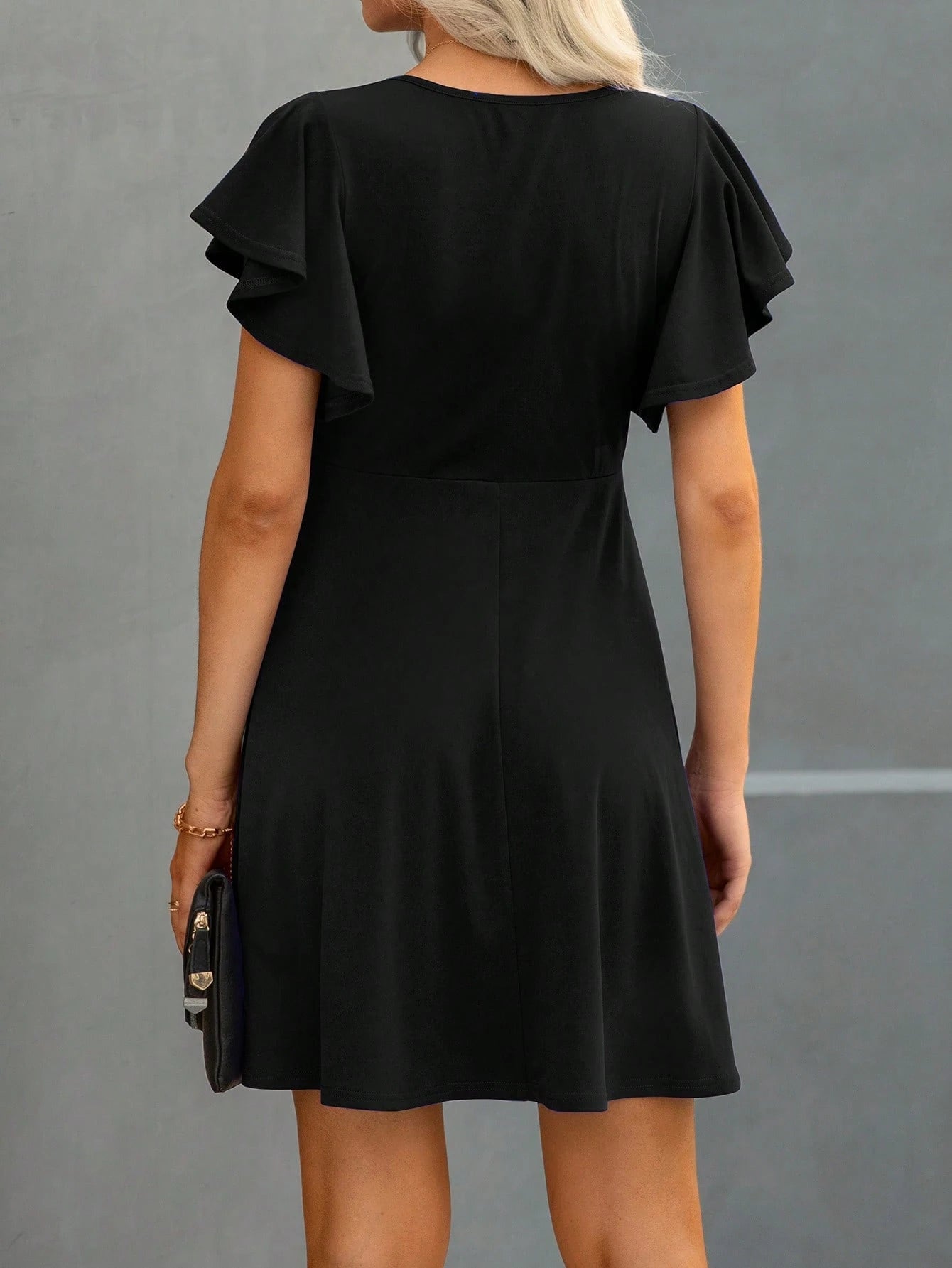 Clasi Solid Butterfly Sleeve A-line Dress