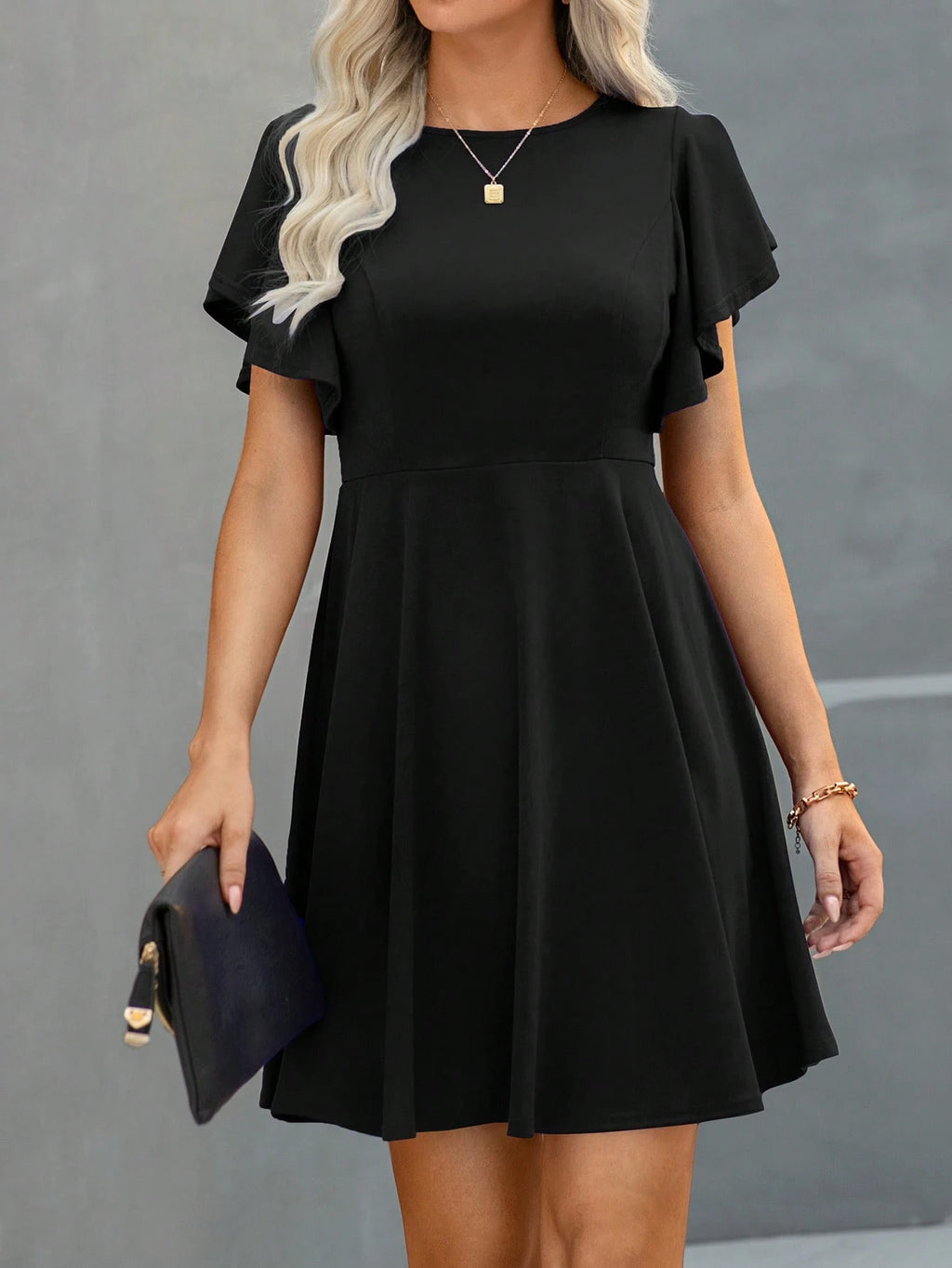 Clasi Solid Butterfly Sleeve A-line Dress