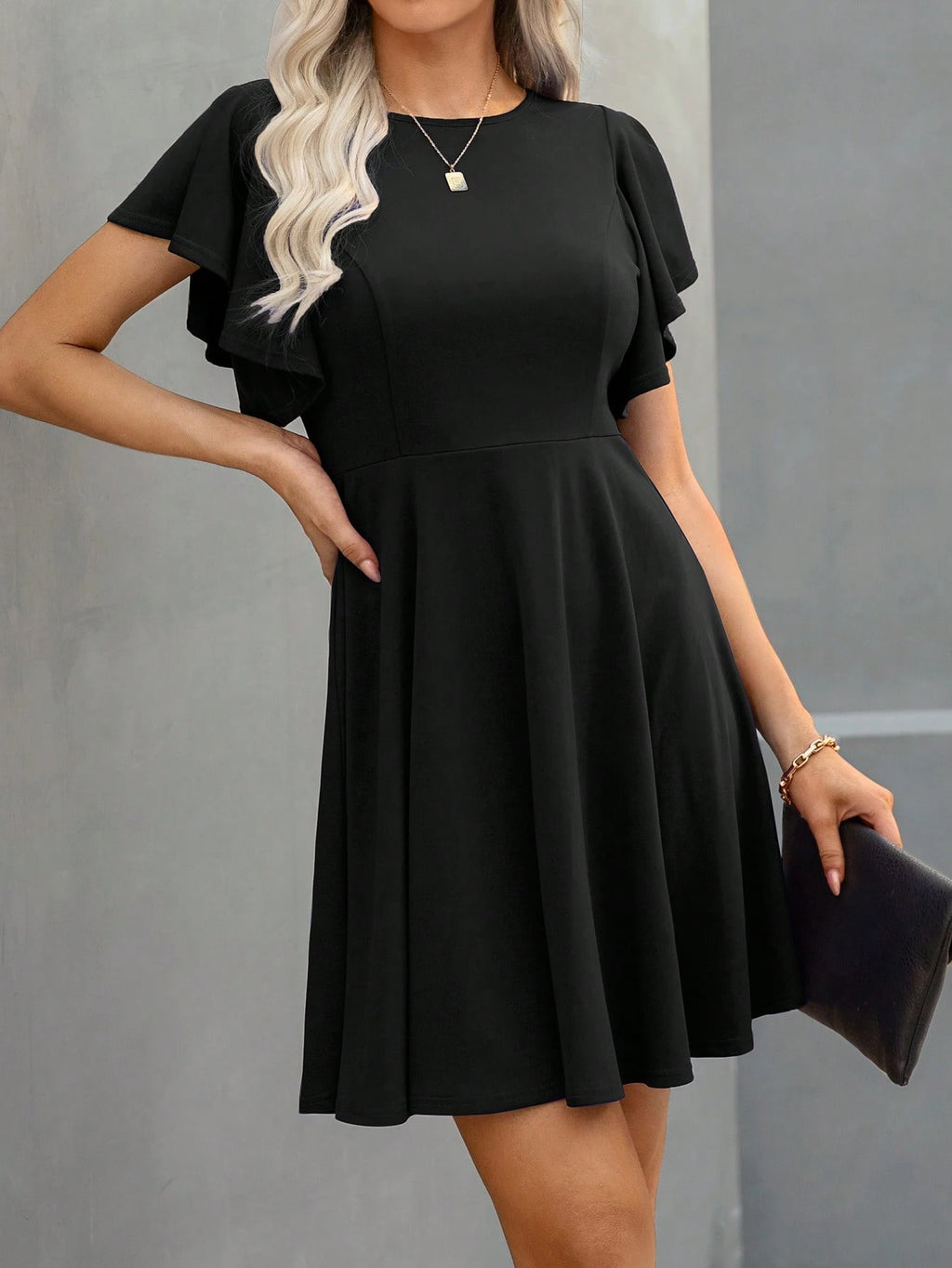 Clasi Solid Butterfly Sleeve A-line Dress