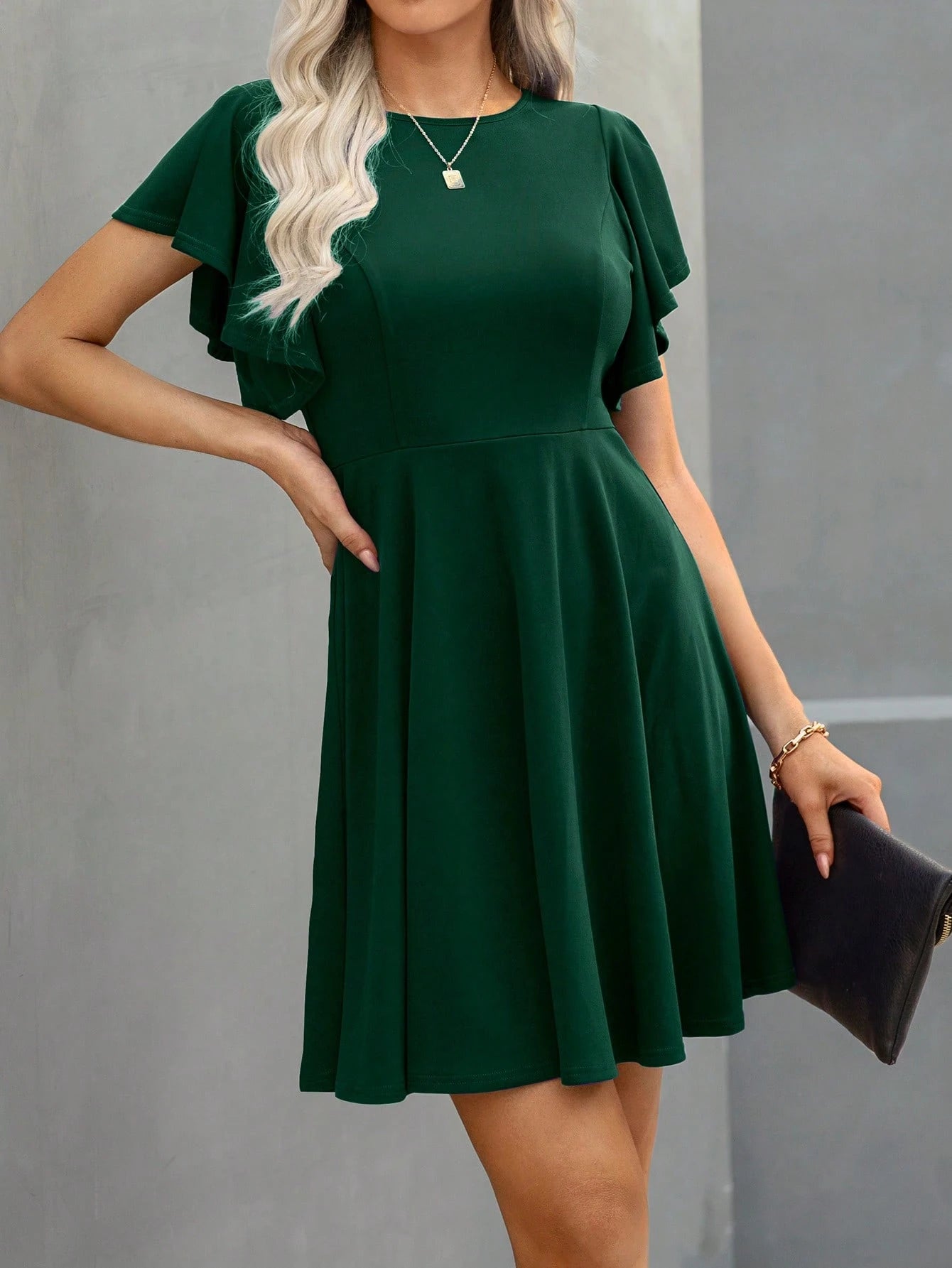 Clasi Solid Butterfly Sleeve A-line Dress