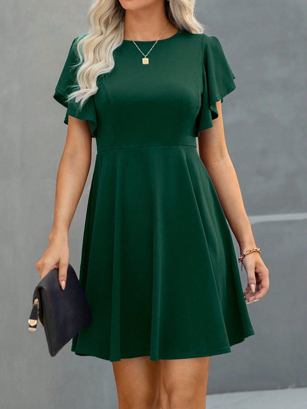 Clasi Solid Butterfly Sleeve A-line Dress