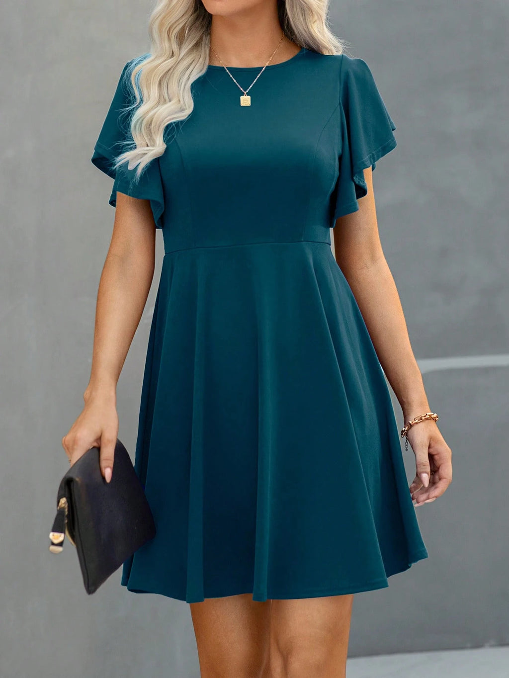 Clasi Solid Butterfly Sleeve A-line Dress
