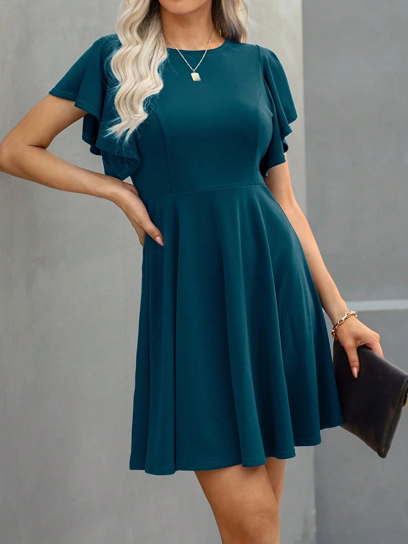 Clasi Solid Butterfly Sleeve A-line Dress
