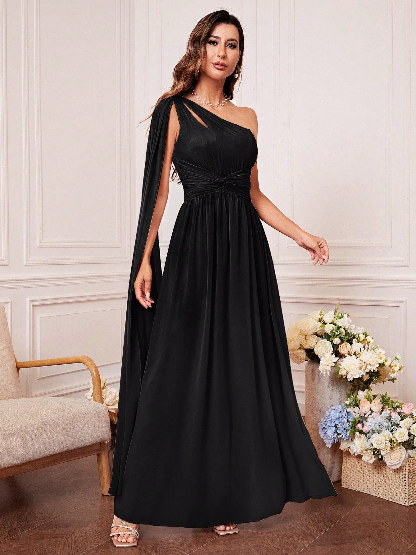 One Shoulder Cut Out Twist Front Bridesmaid Dress, Bride Dress, Birthday Women Outfits, Graduation Dress, - image 8