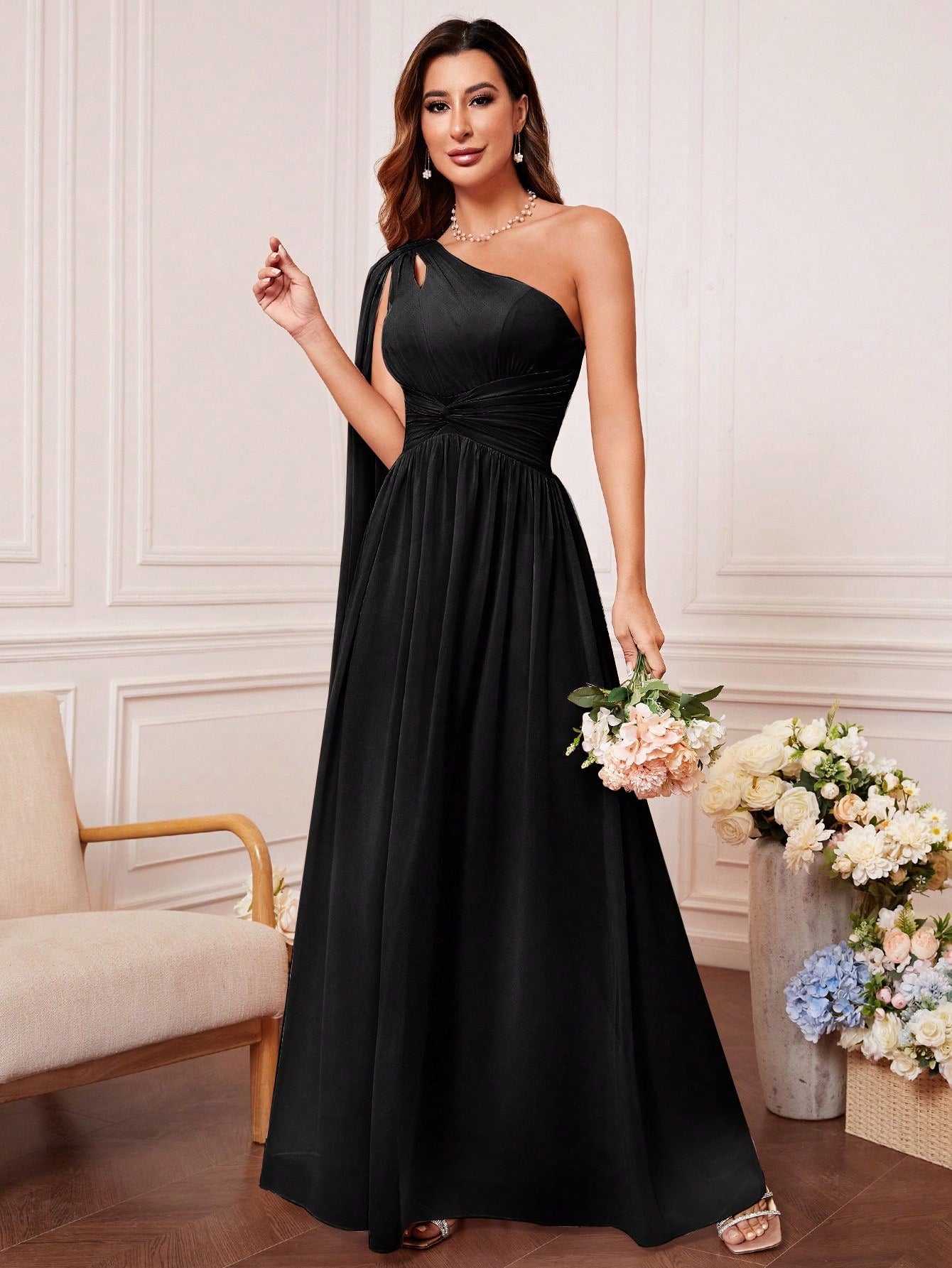 One Shoulder Cut Out Twist Front Bridesmaid Dress, Bride Dress, Birthday Women Outfits, Graduation Dress, - image 6
