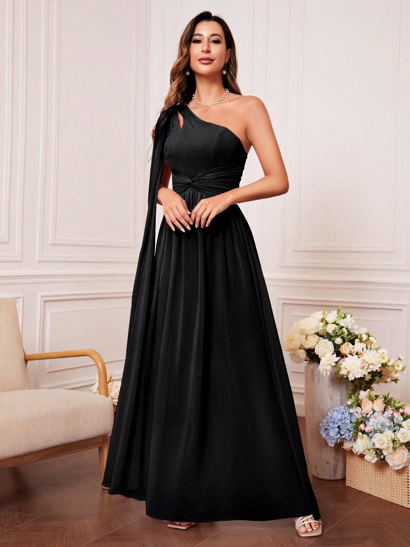 One Shoulder Cut Out Twist Front Bridesmaid Dress, Bride Dress, Birthday Women Outfits, Graduation Dress, - image 10