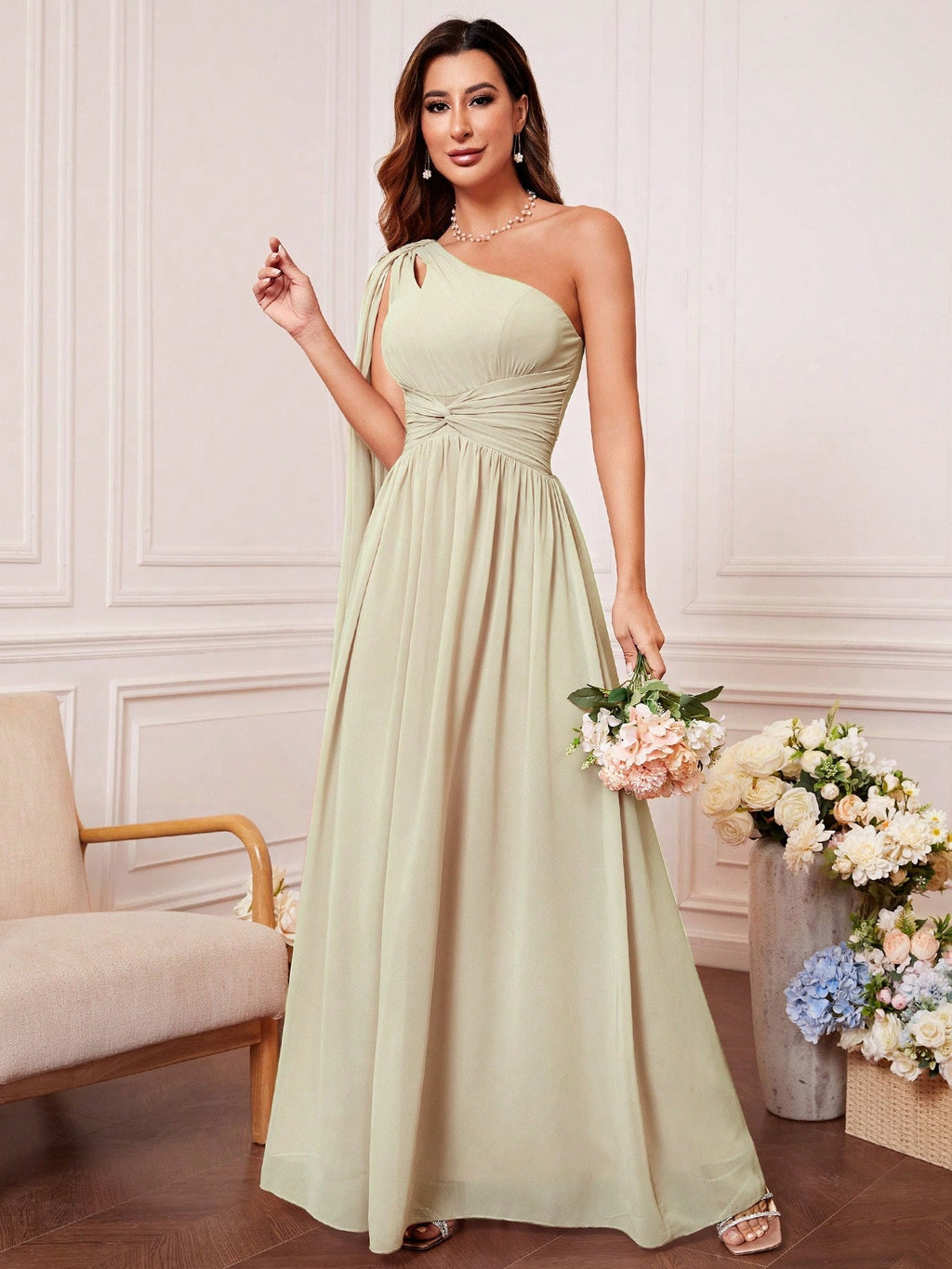 One Shoulder Cut Out Twist Front Bridesmaid Dress, Bride Dress, Birthday Women Outfits, Graduation Dress,