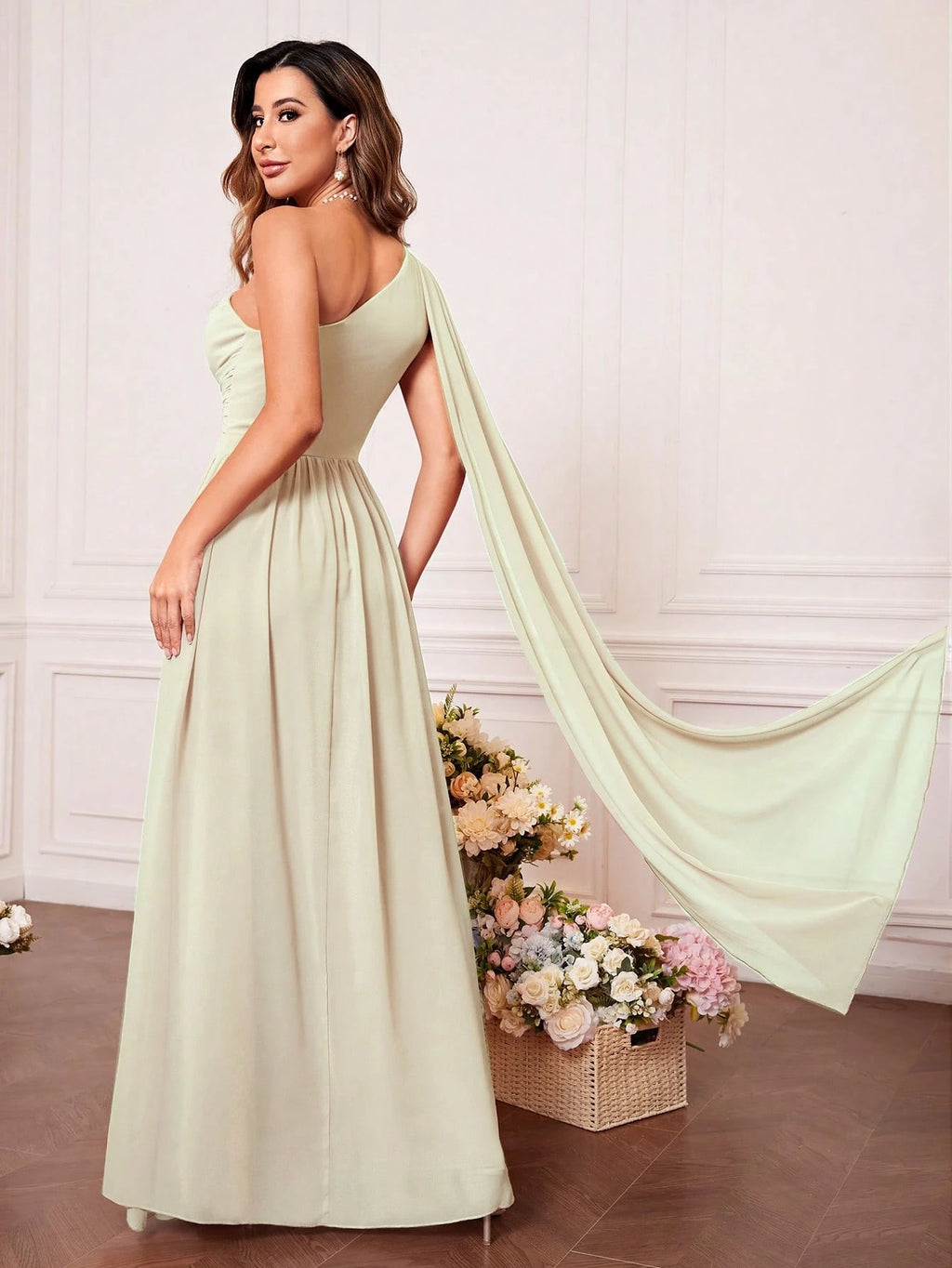 One Shoulder Cut Out Twist Front Bridesmaid Dress, Bride Dress, Birthday Women Outfits, Graduation Dress, - image 2