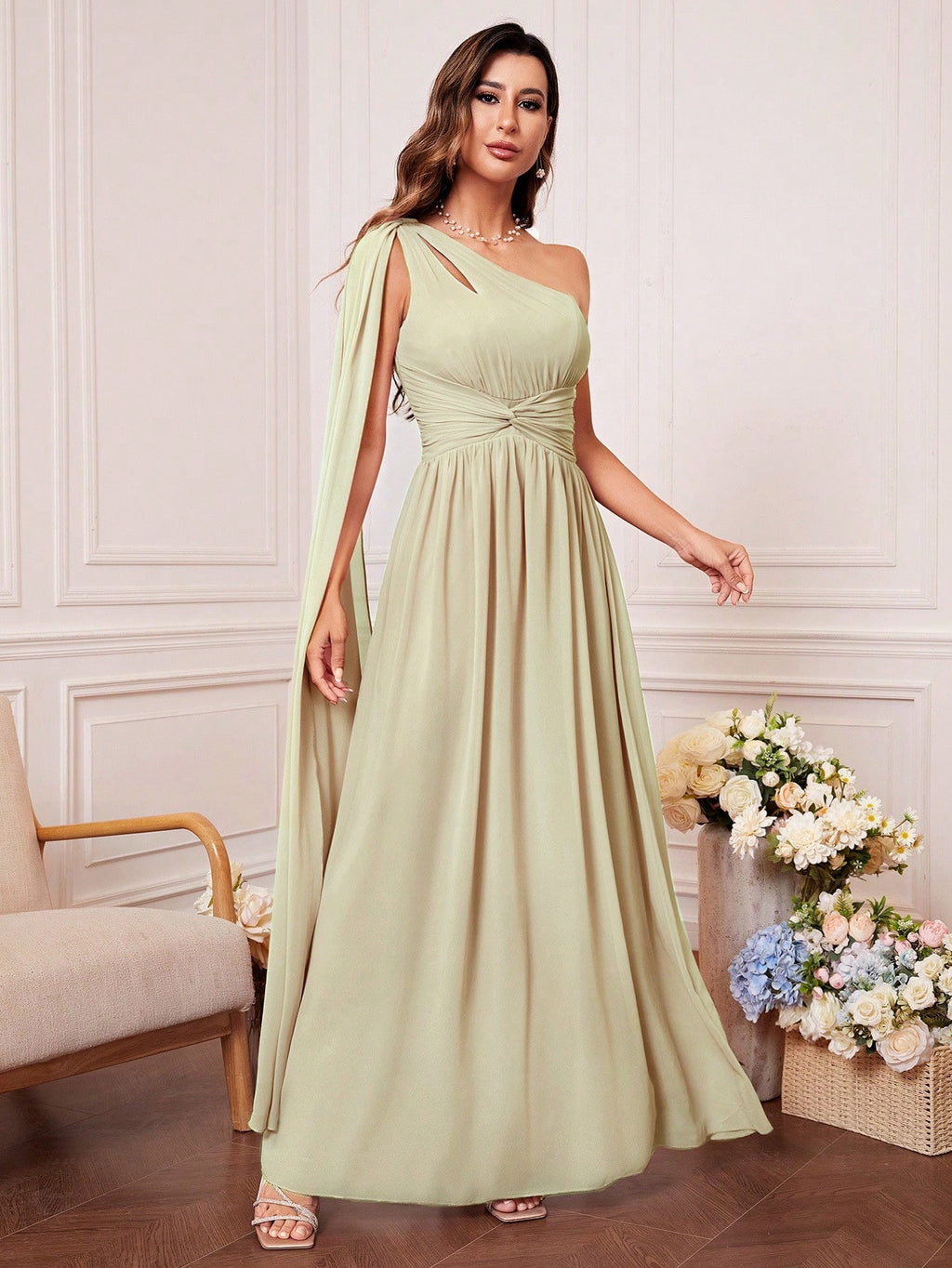 One Shoulder Cut Out Twist Front Bridesmaid Dress, Bride Dress, Birthday Women Outfits, Graduation Dress, - image 3