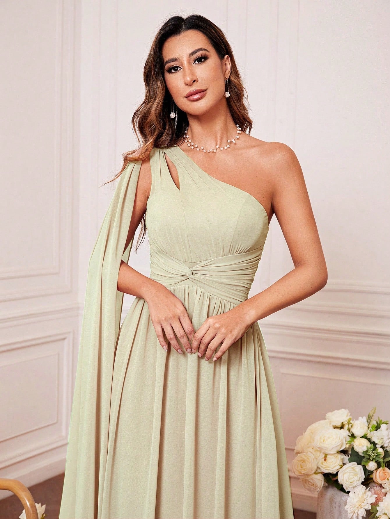 One Shoulder Cut Out Twist Front Bridesmaid Dress, Bride Dress, Birthday Women Outfits, Graduation Dress, - image 4
