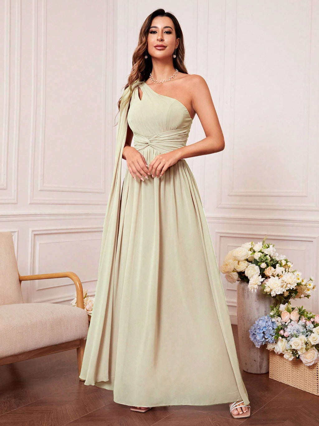 One Shoulder Cut Out Twist Front Bridesmaid Dress, Bride Dress, Birthday Women Outfits, Graduation Dress, - image 5